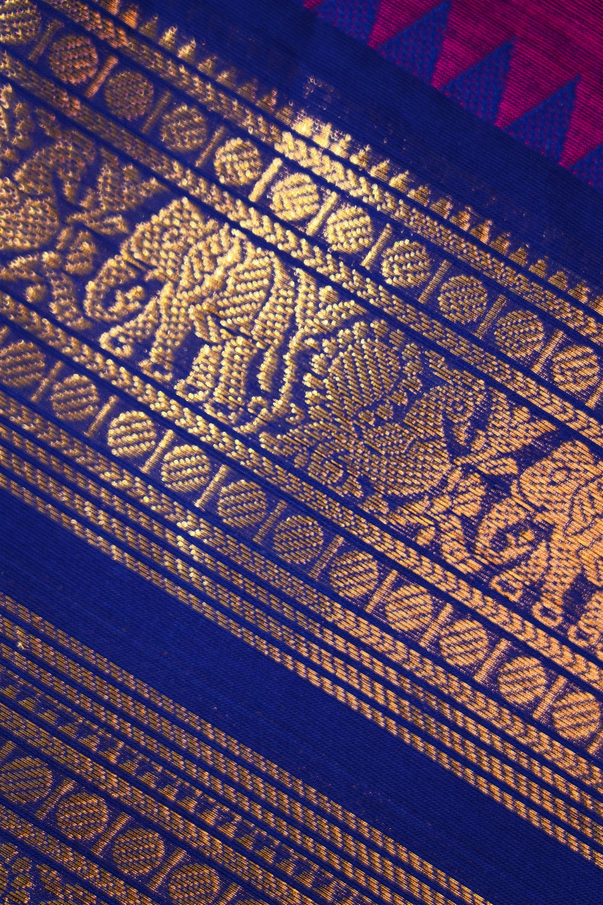Cotton Magenta Zari Woven Temple Border Dress Material