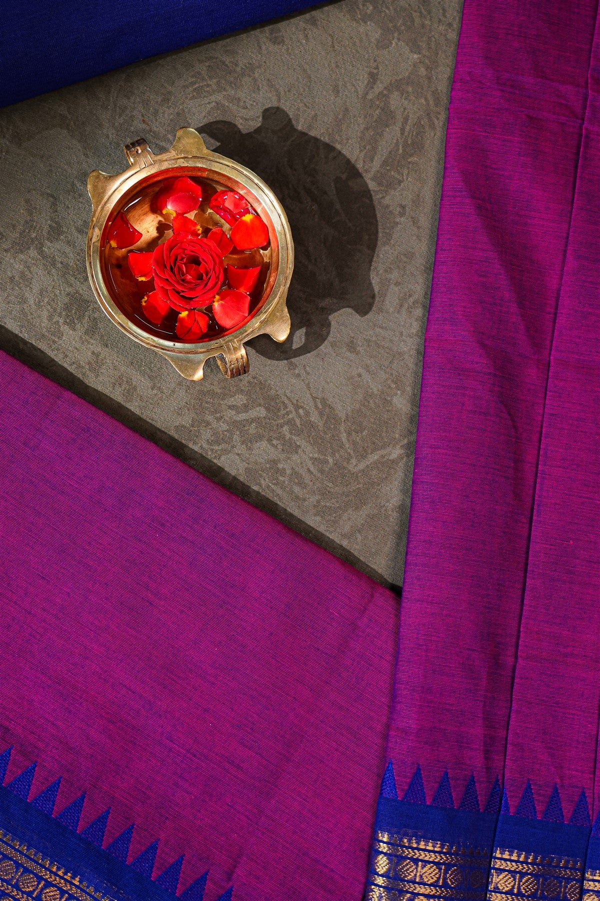 Cotton Magenta Zari Woven Temple Border Dress Material