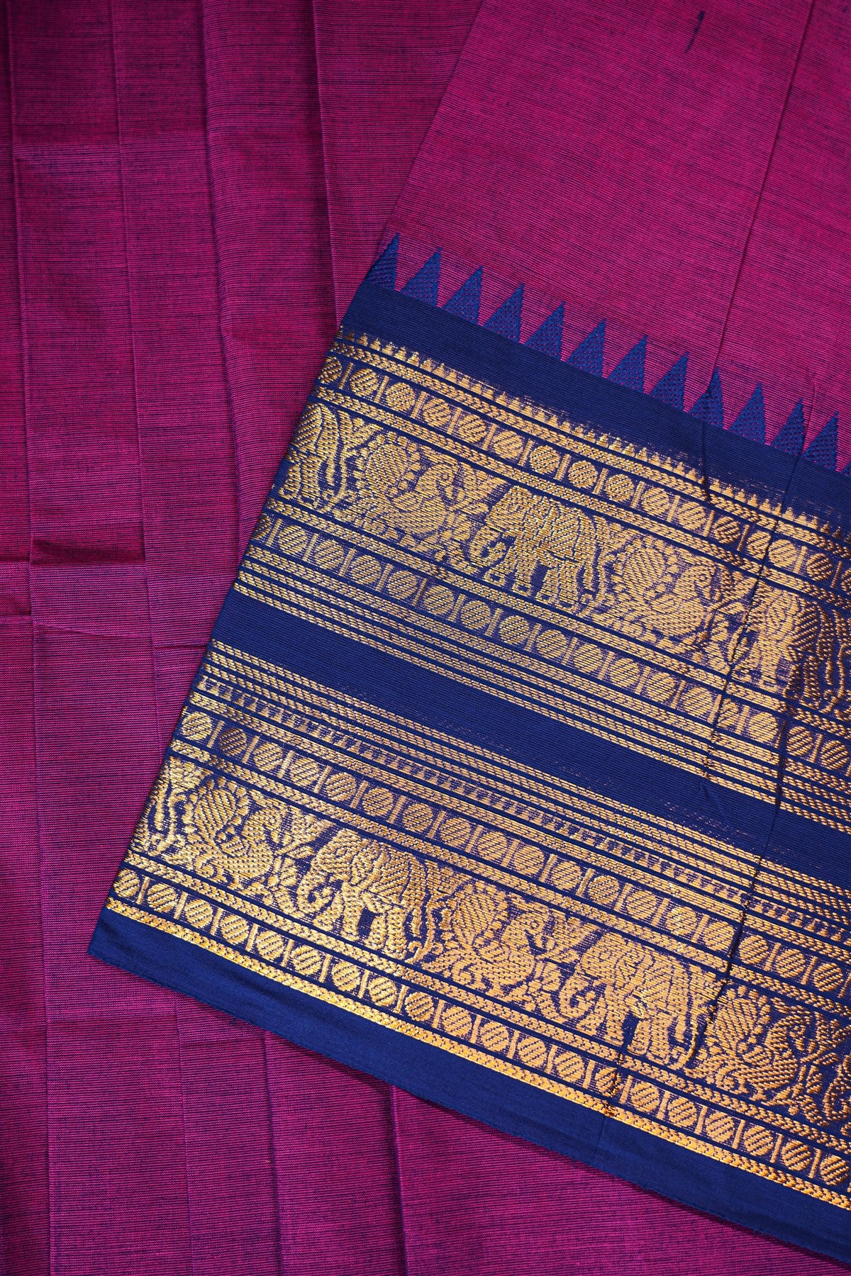 Cotton Magenta Zari Woven Temple Border Dress Material