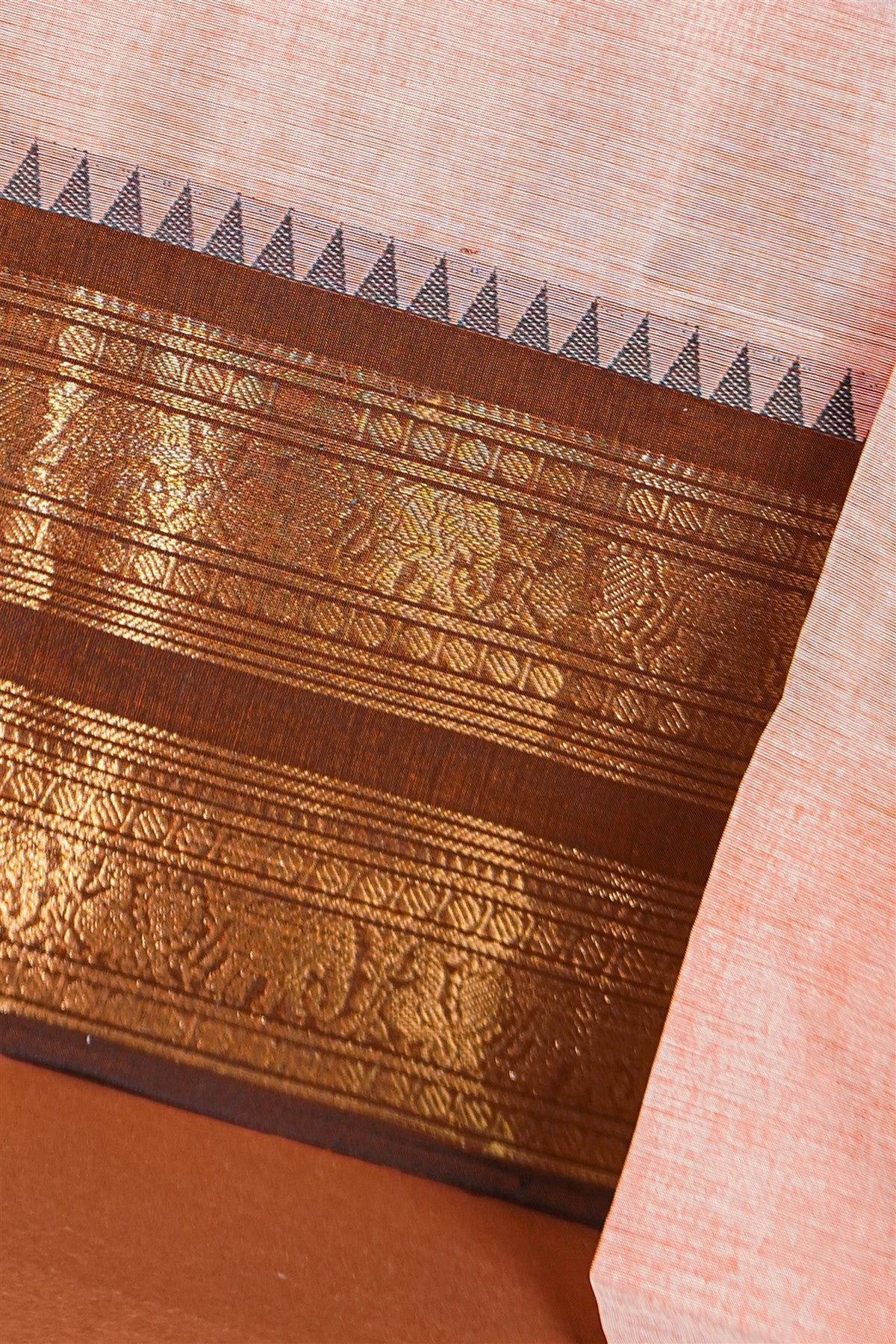 Cotton Peach Zari Woven Border Dress Material