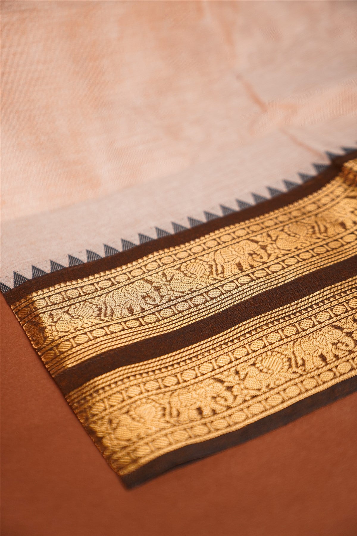 Cotton Peach Zari Woven Border Dress Material