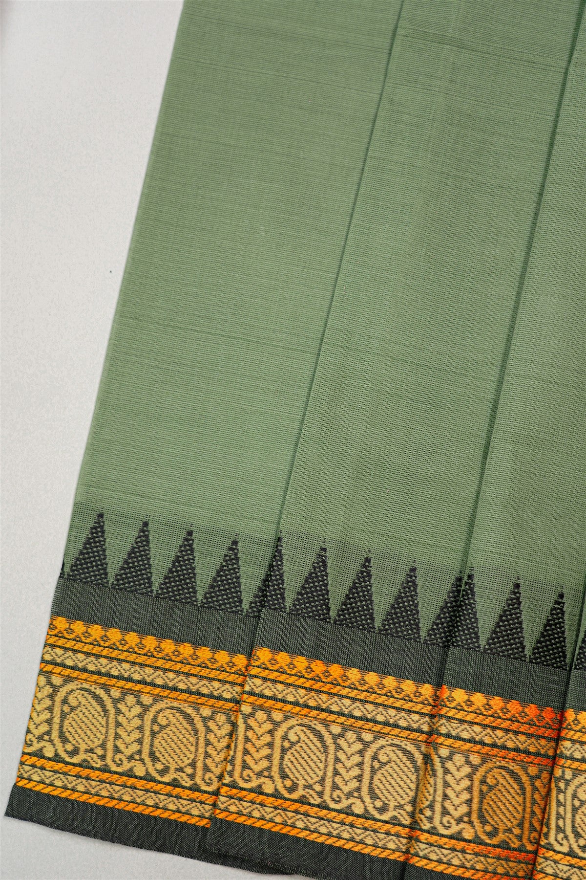 Cotton Sage Green Temple Border Dress Material