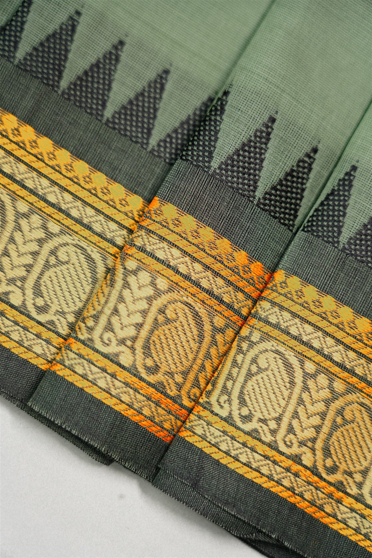 Cotton Sage Green Temple Border Dress Material