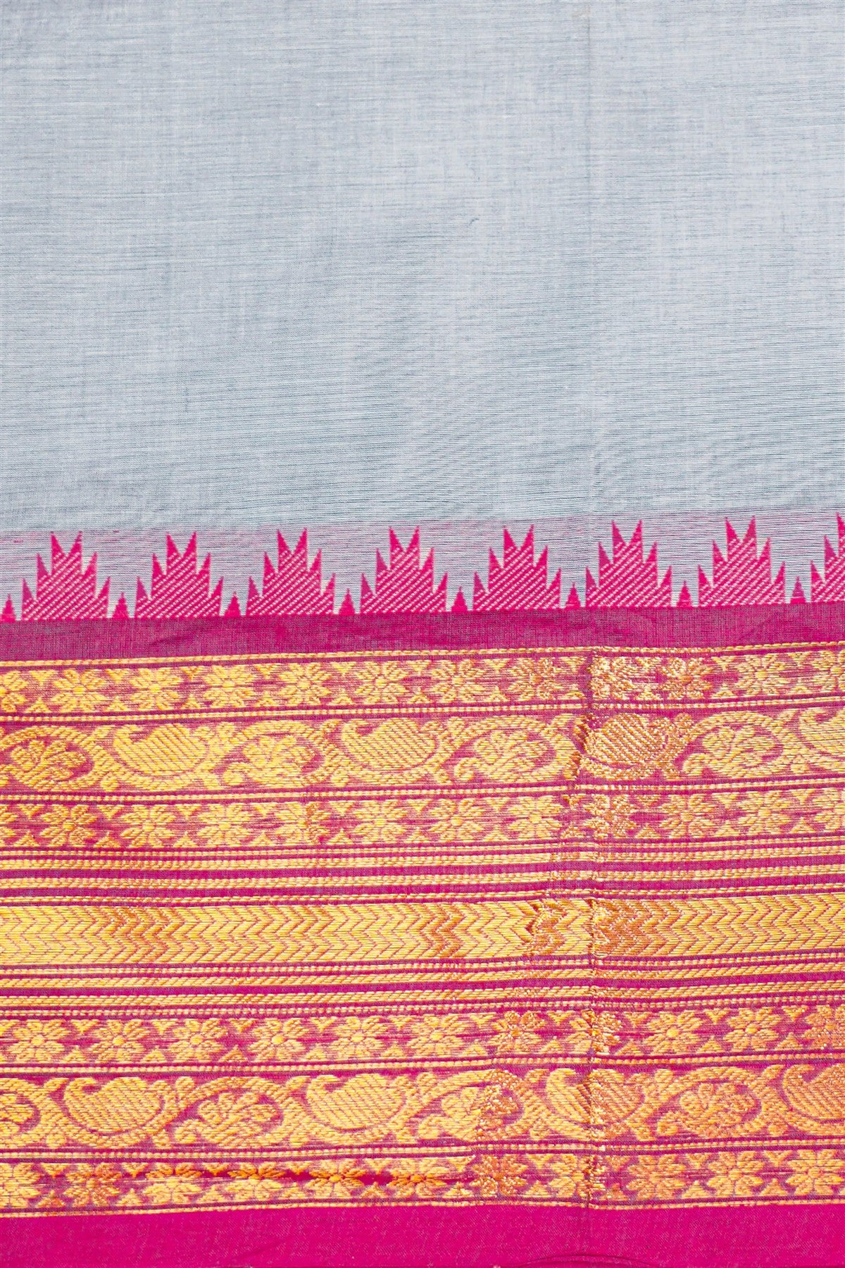 Cotton Light Grey And Magenta Zari Border Dress Material