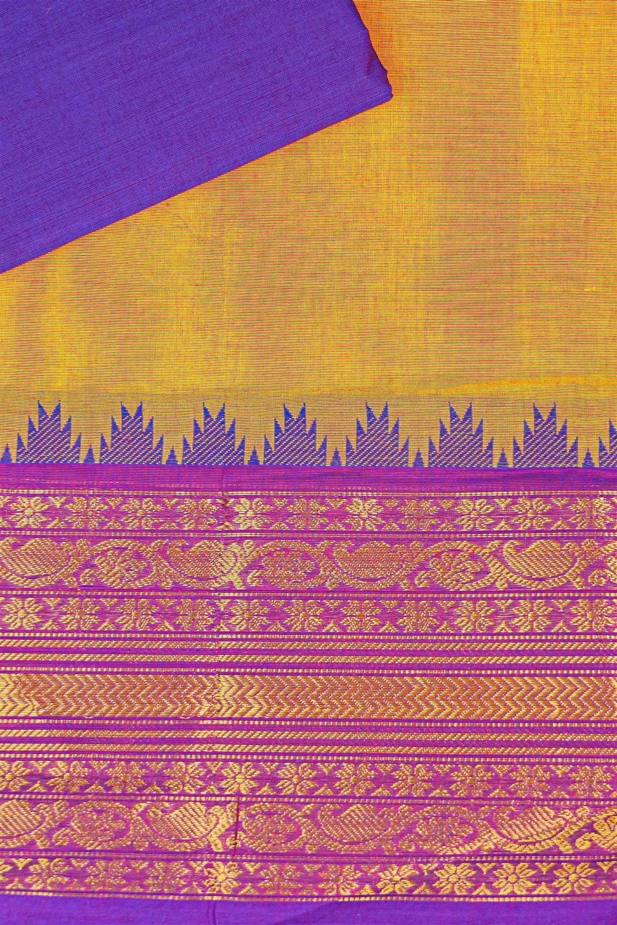 Cotton Yellow Temple Border Woven Dress Material