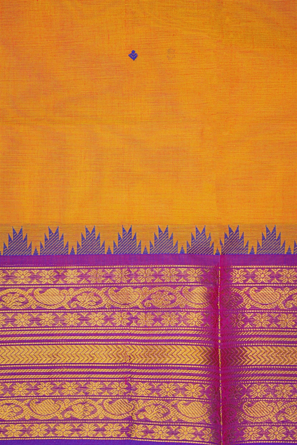 Cotton Yellow Temple Border Woven Dress Material
