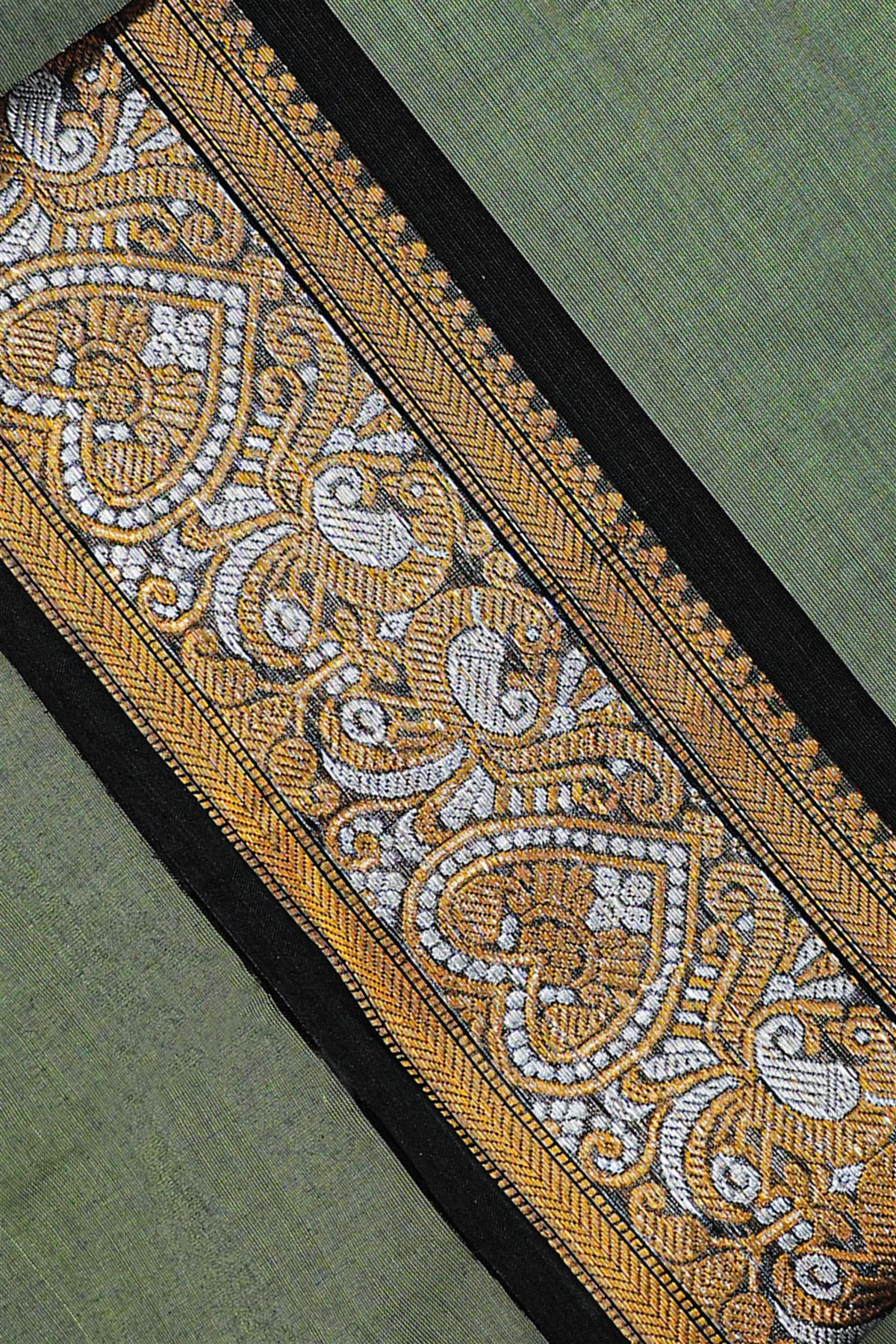 Cotton Moss Green Zari Border Dress Material