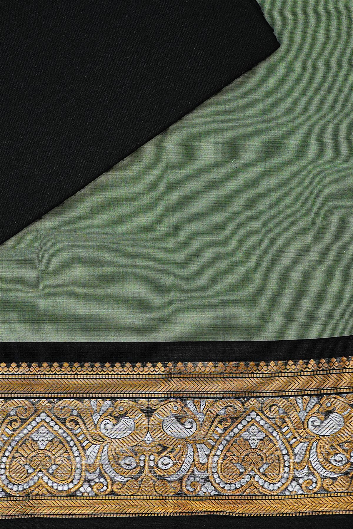Cotton Moss Green Zari Border Dress Material