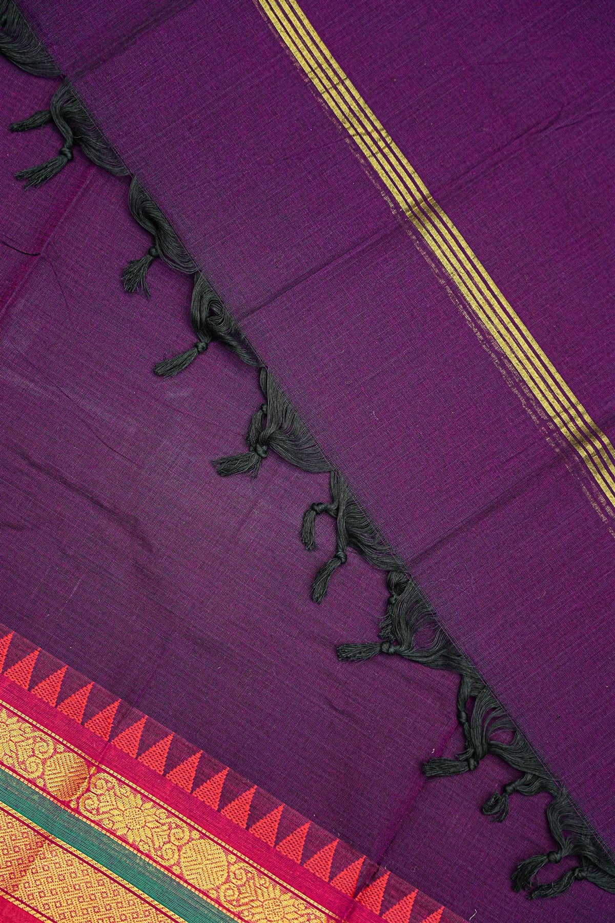 Cotton Purple Woven Zari Border Dress Material