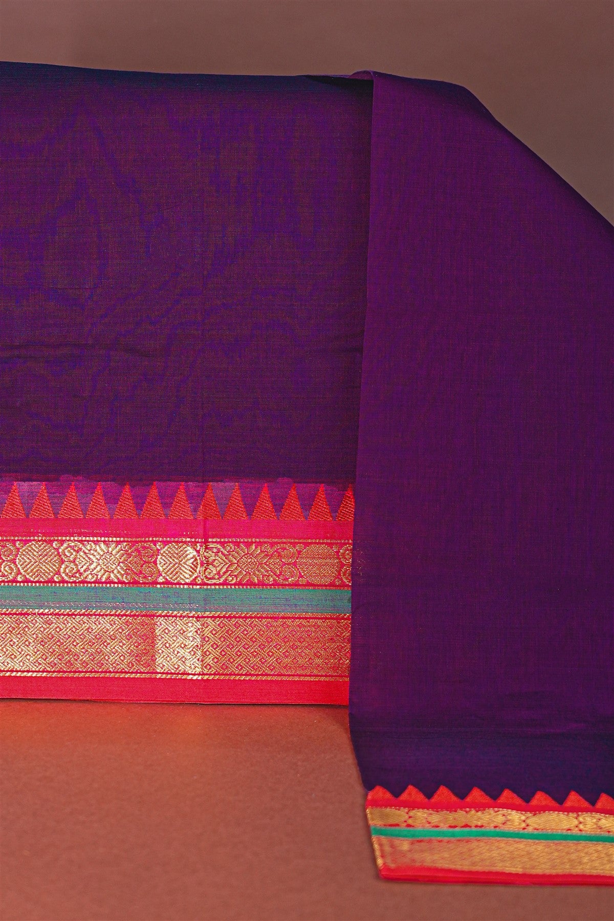 Cotton Purple Woven Zari Border Dress Material