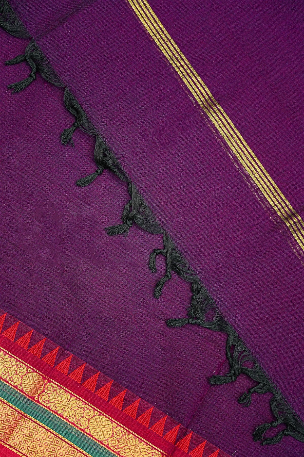 Cotton Purple Woven Zari Border Dress Material
