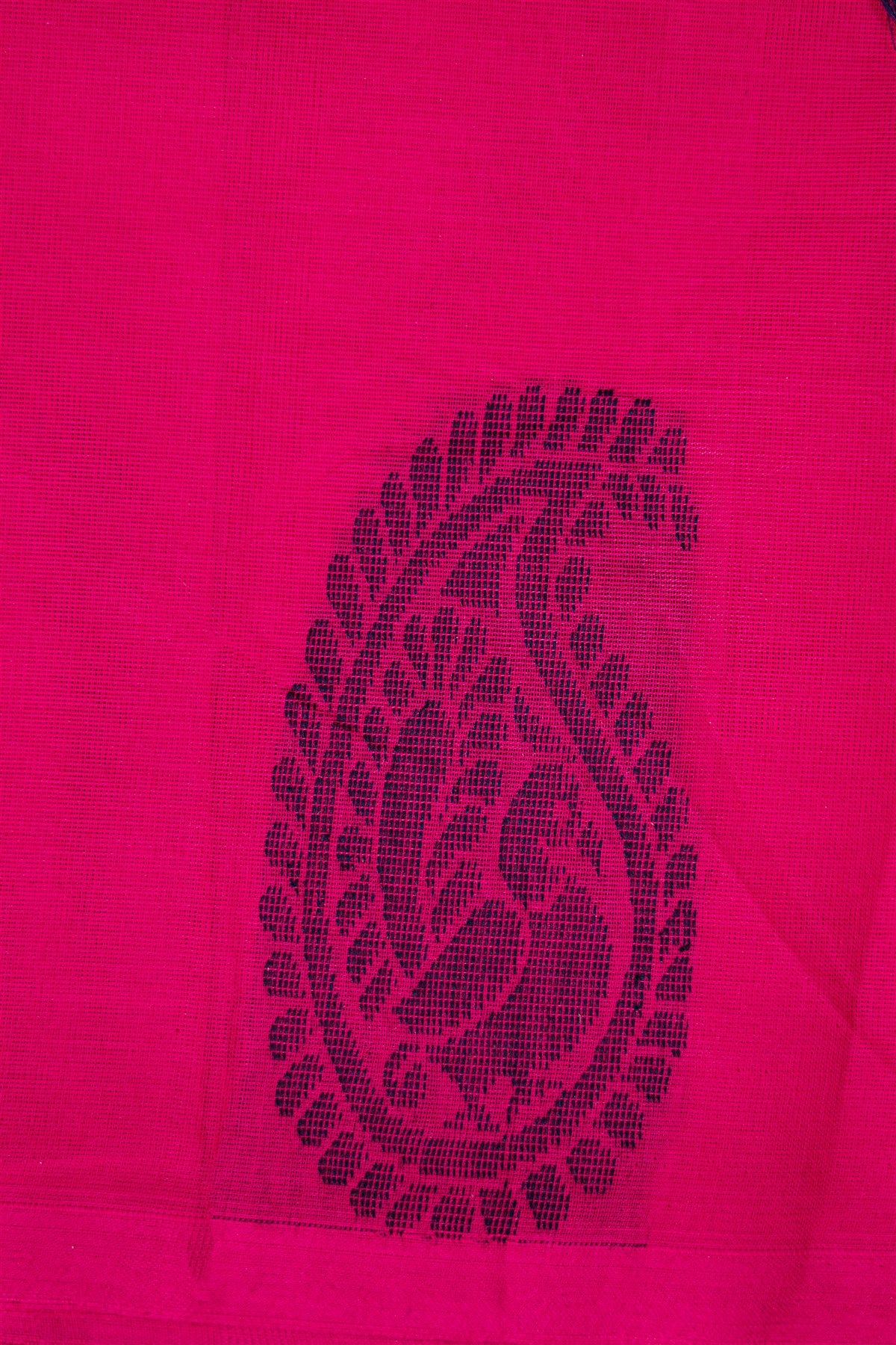 Cotton Pink And Navy Blue Paisley Block Printed Dress Material