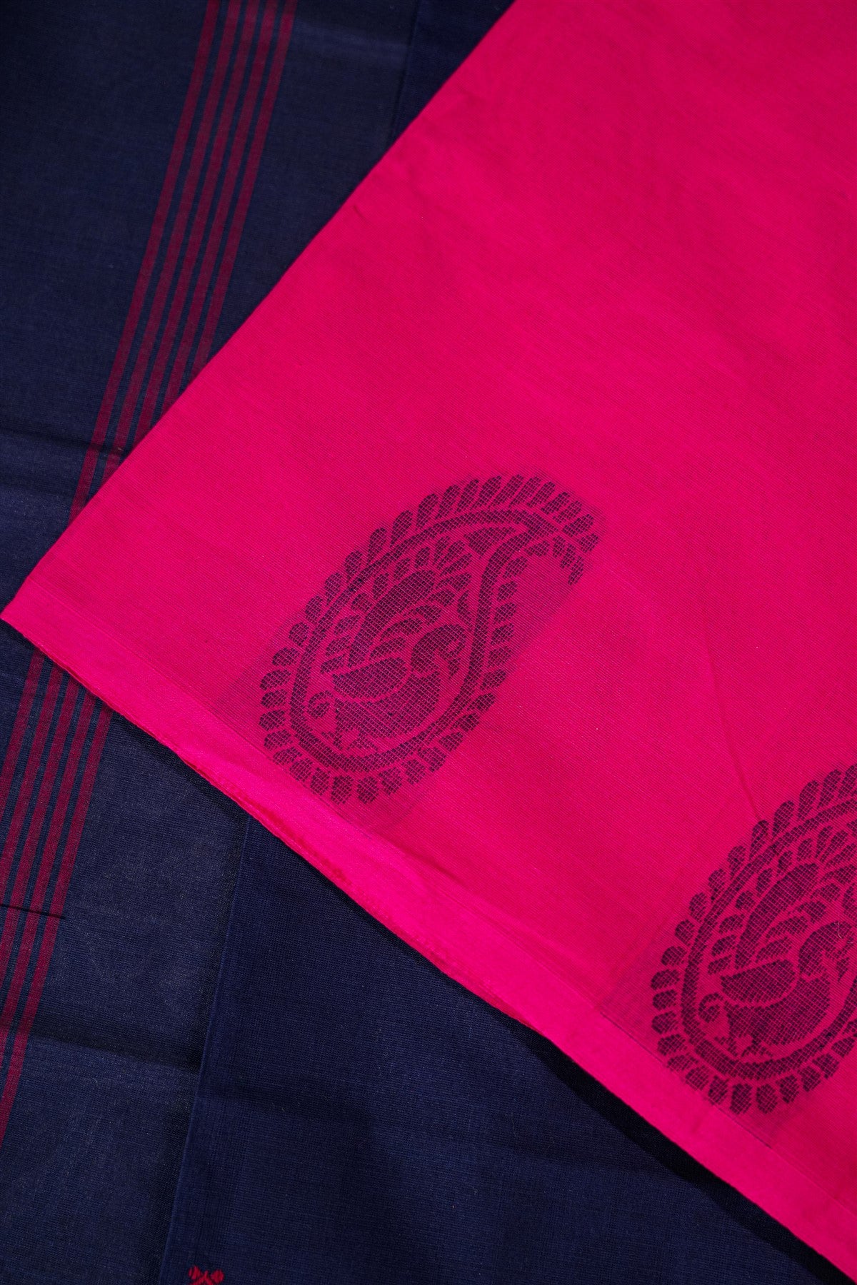 Cotton Pink And Navy Blue Paisley Block Printed Dress Material