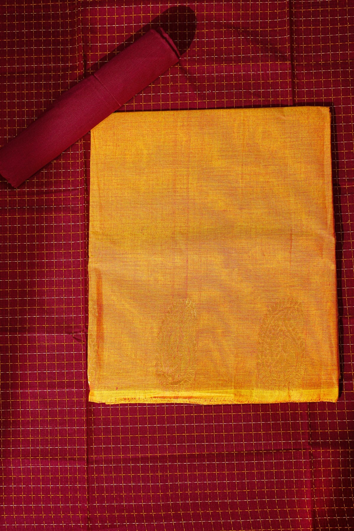 Cotton Mustard Yellow Paisley Self-design Dress Material