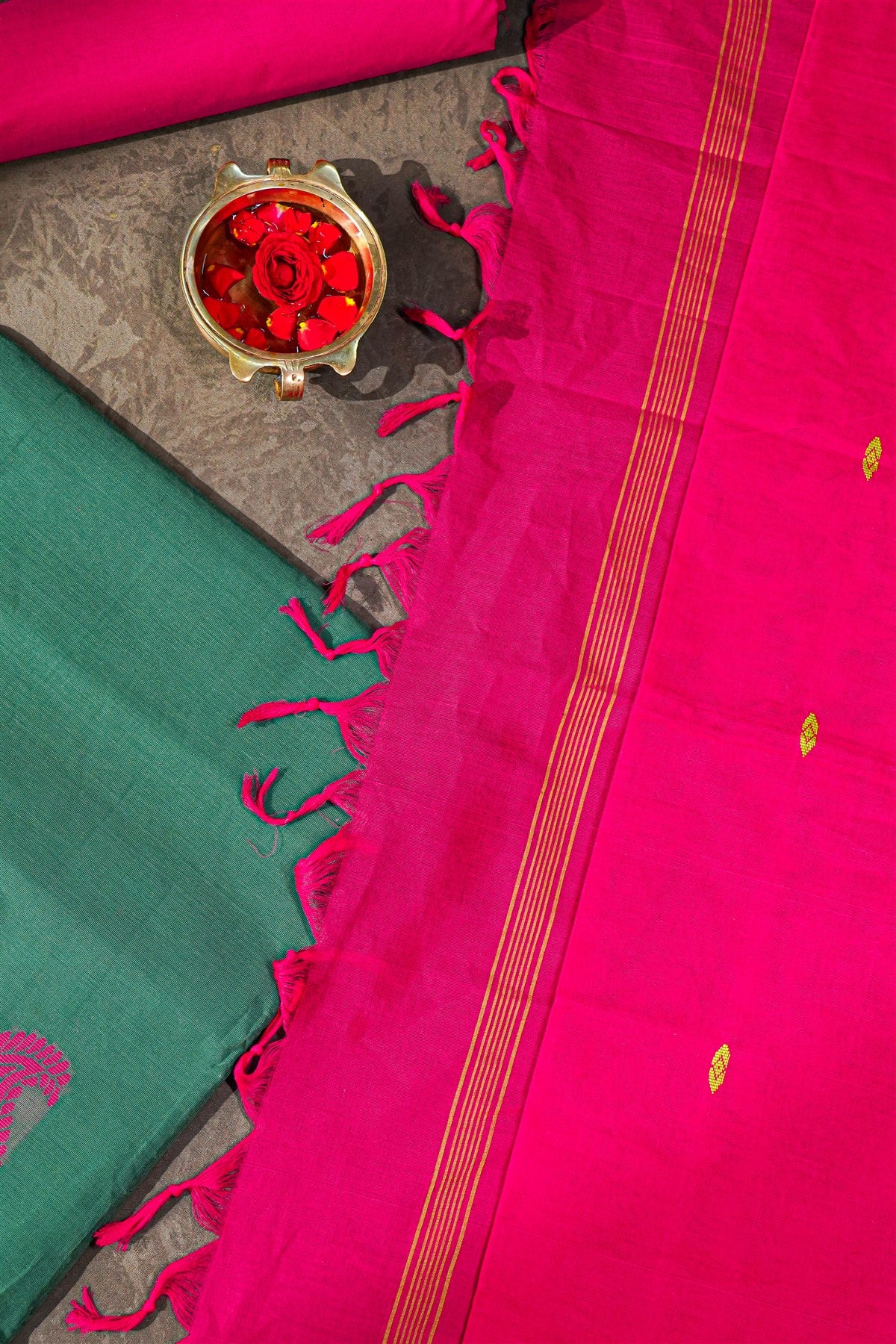 Cotton Green And Pink Paisley Motif Dress Material
