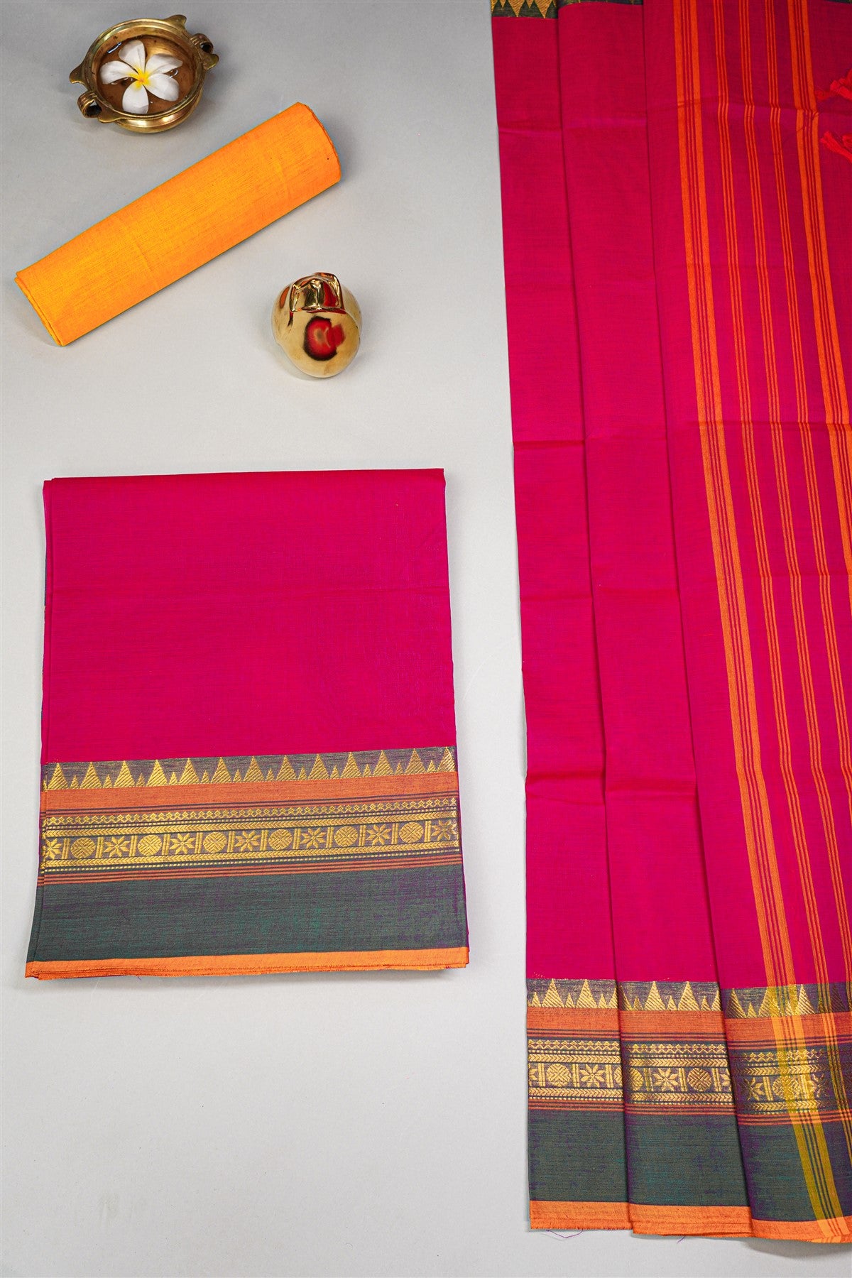 Cotton Pink Zari Border Woven Dress Material