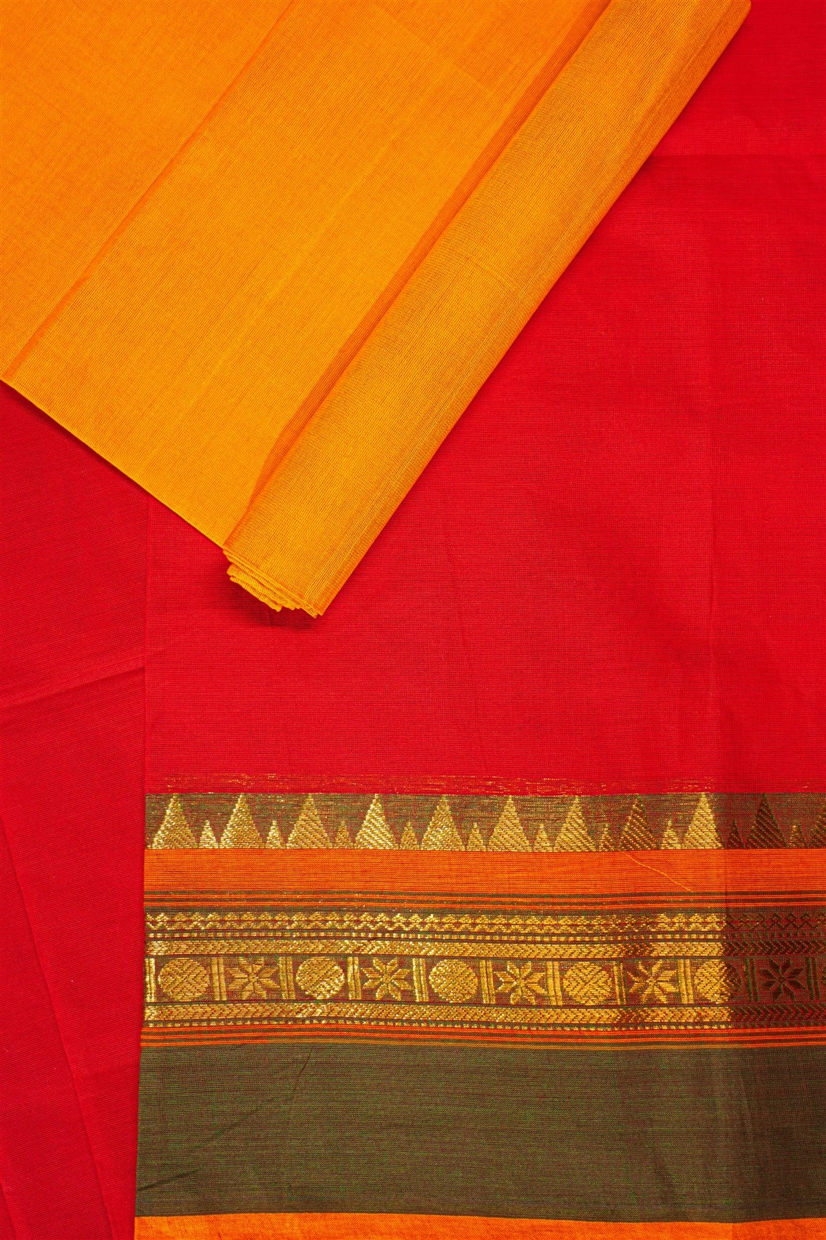 Cotton Red Zari Border Dress Material