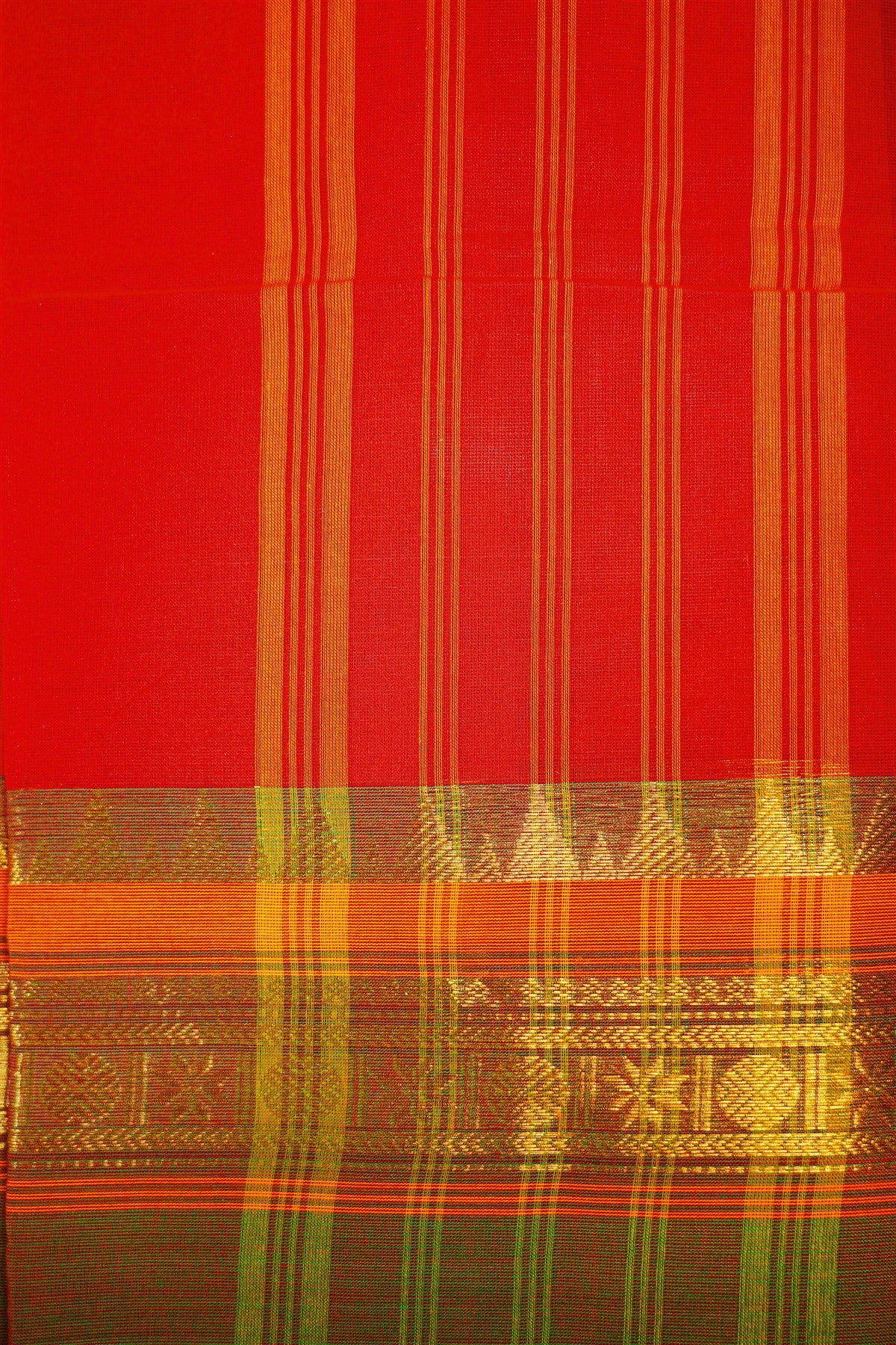 Cotton Red Zari Border Dress Material