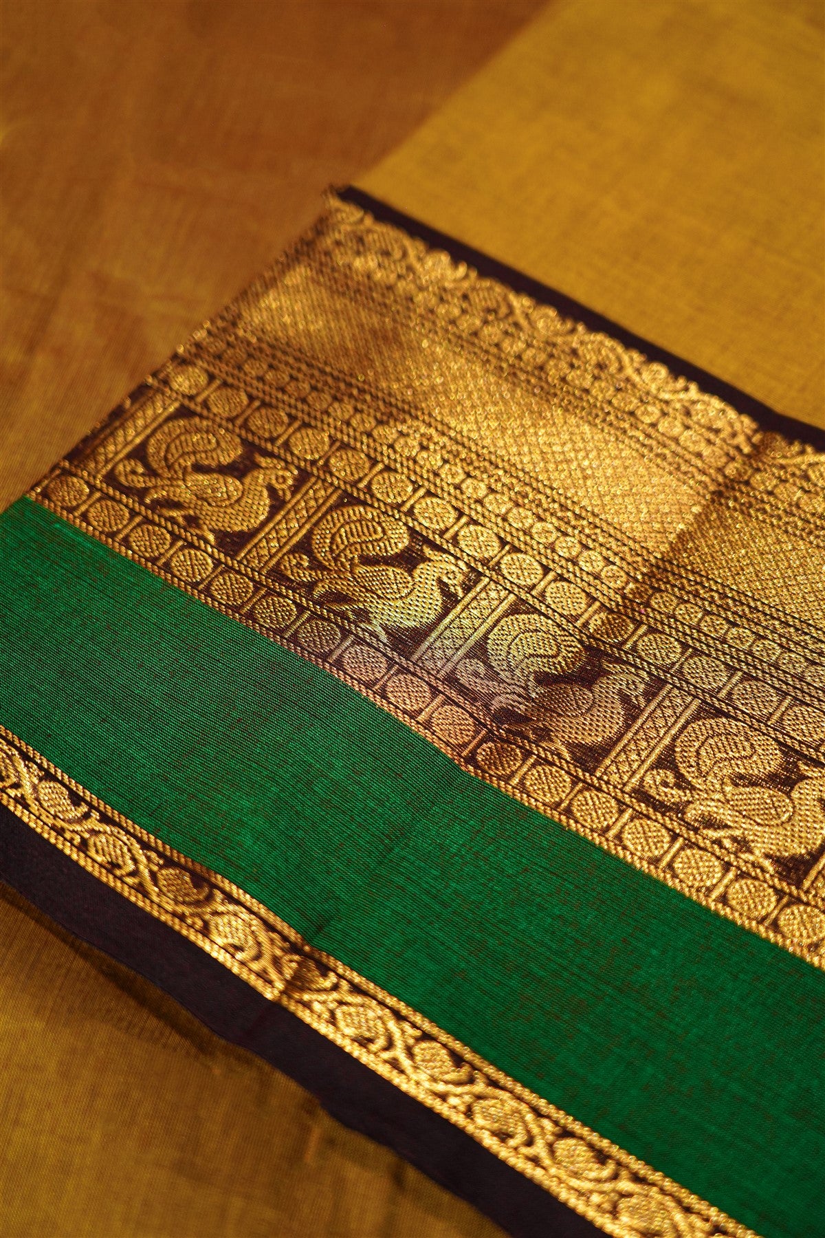Cotton Mustard Yellow Zari Woven Border Dress Material