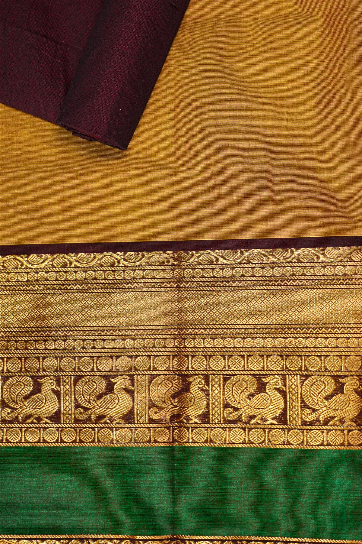 Cotton Mustard Yellow Zari Woven Border Dress Material