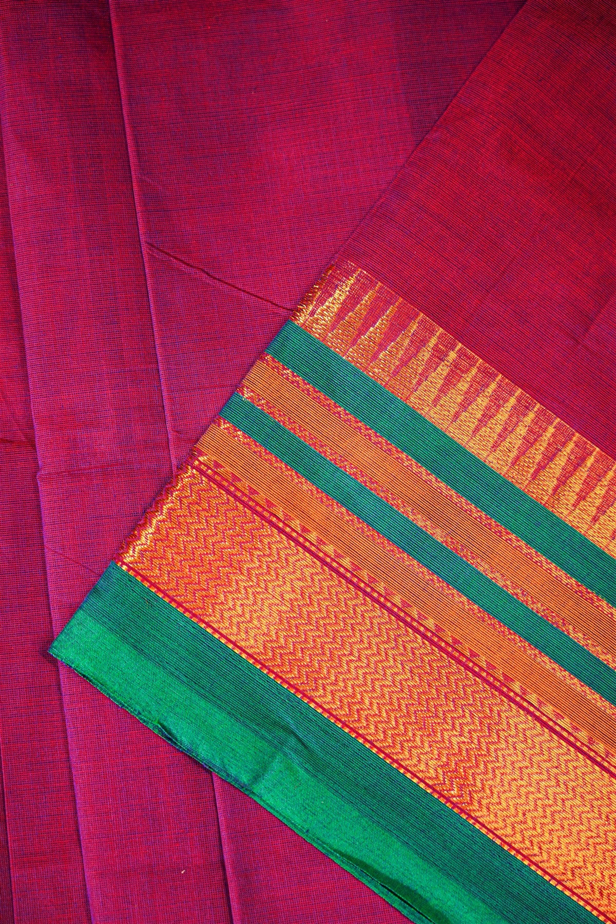 Cotton Magenta Solid Zari Border Dress Material