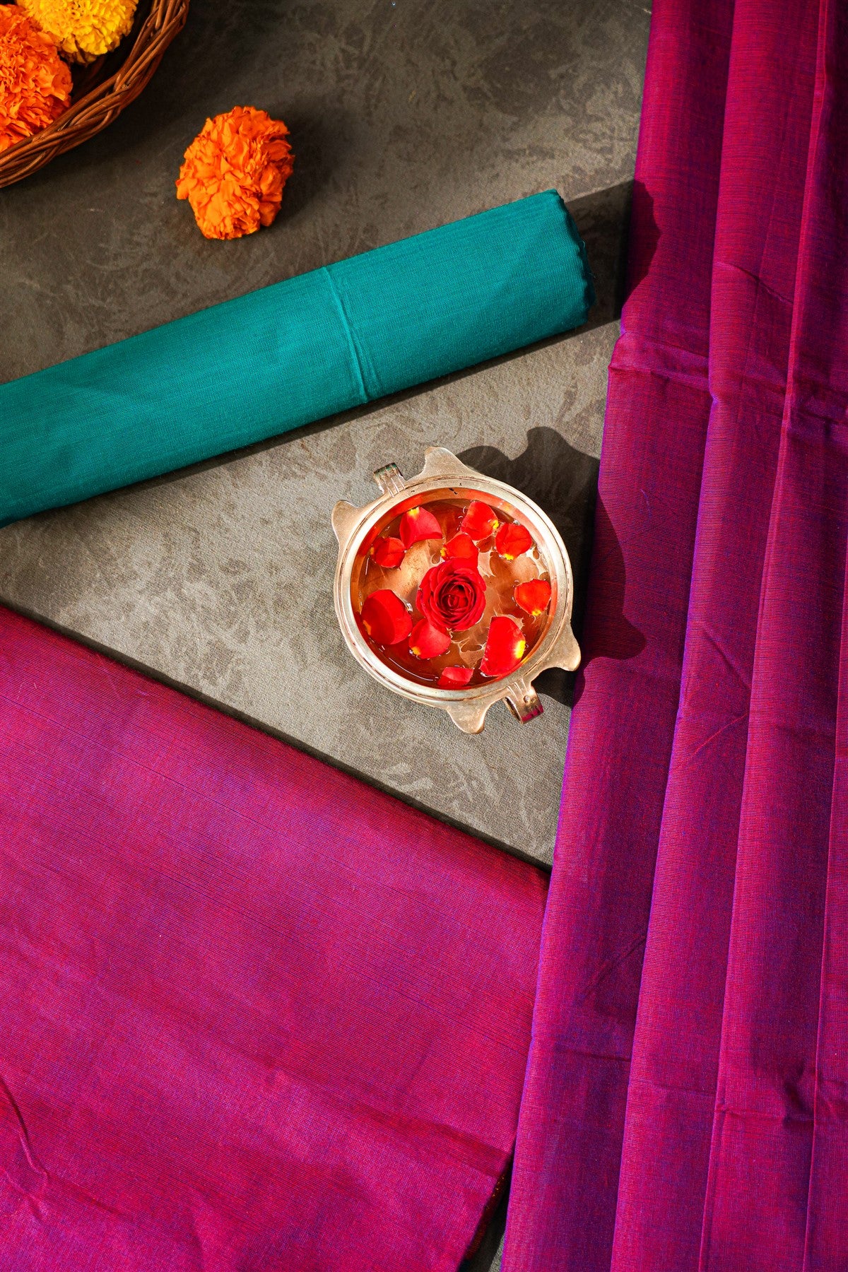 Cotton Magenta Solid Zari Border Dress Material