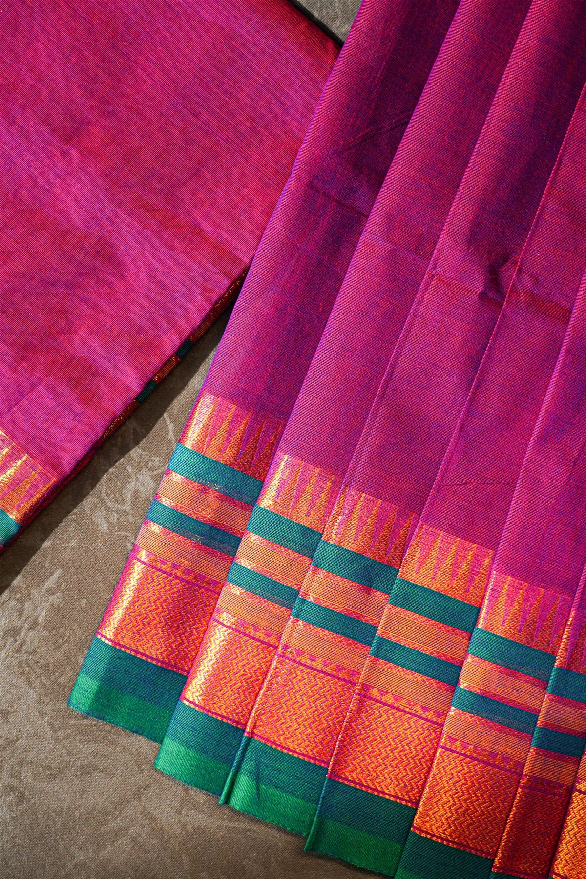Cotton Magenta Solid Zari Border Dress Material