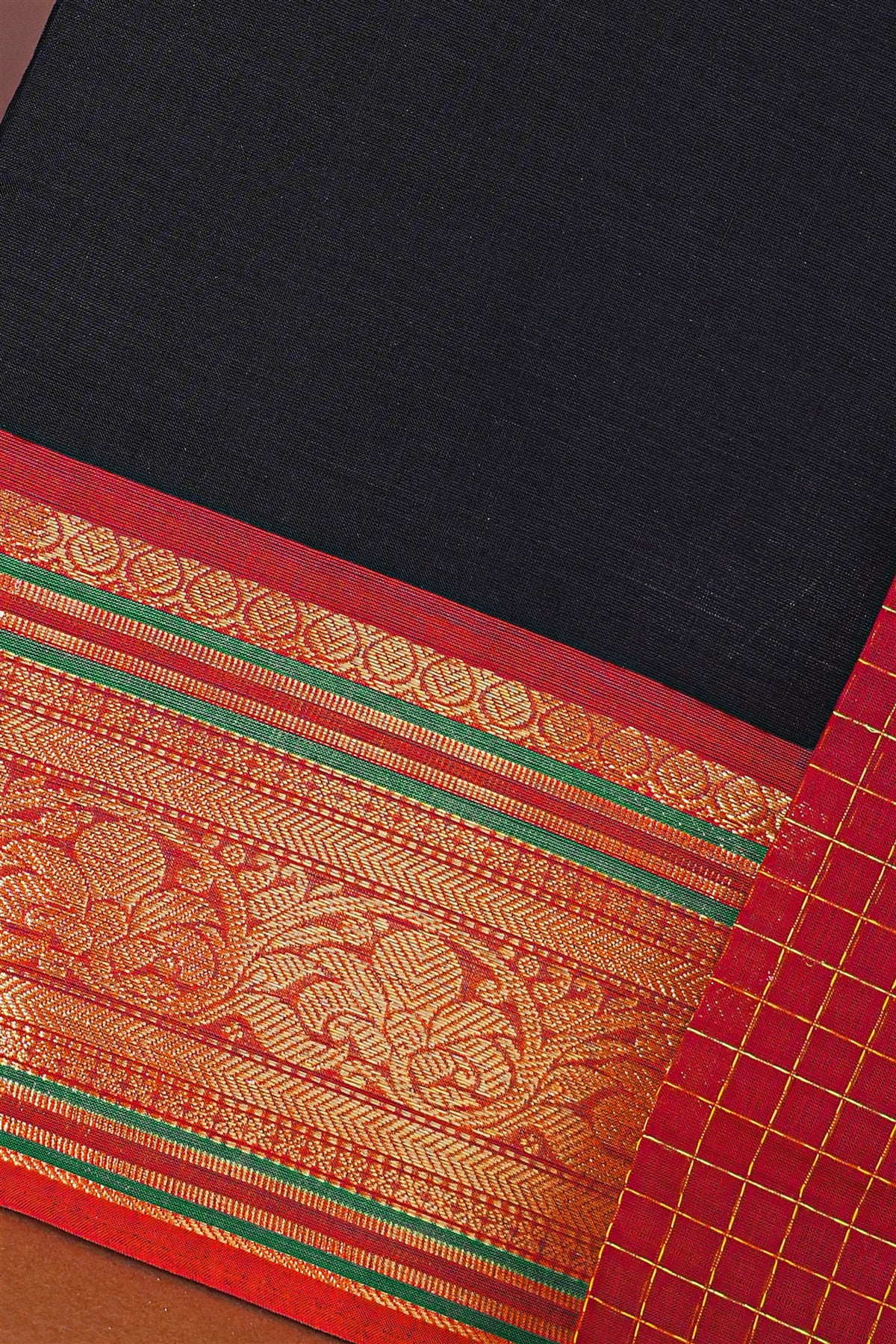 Cotton Black Zari Border Dress Material
