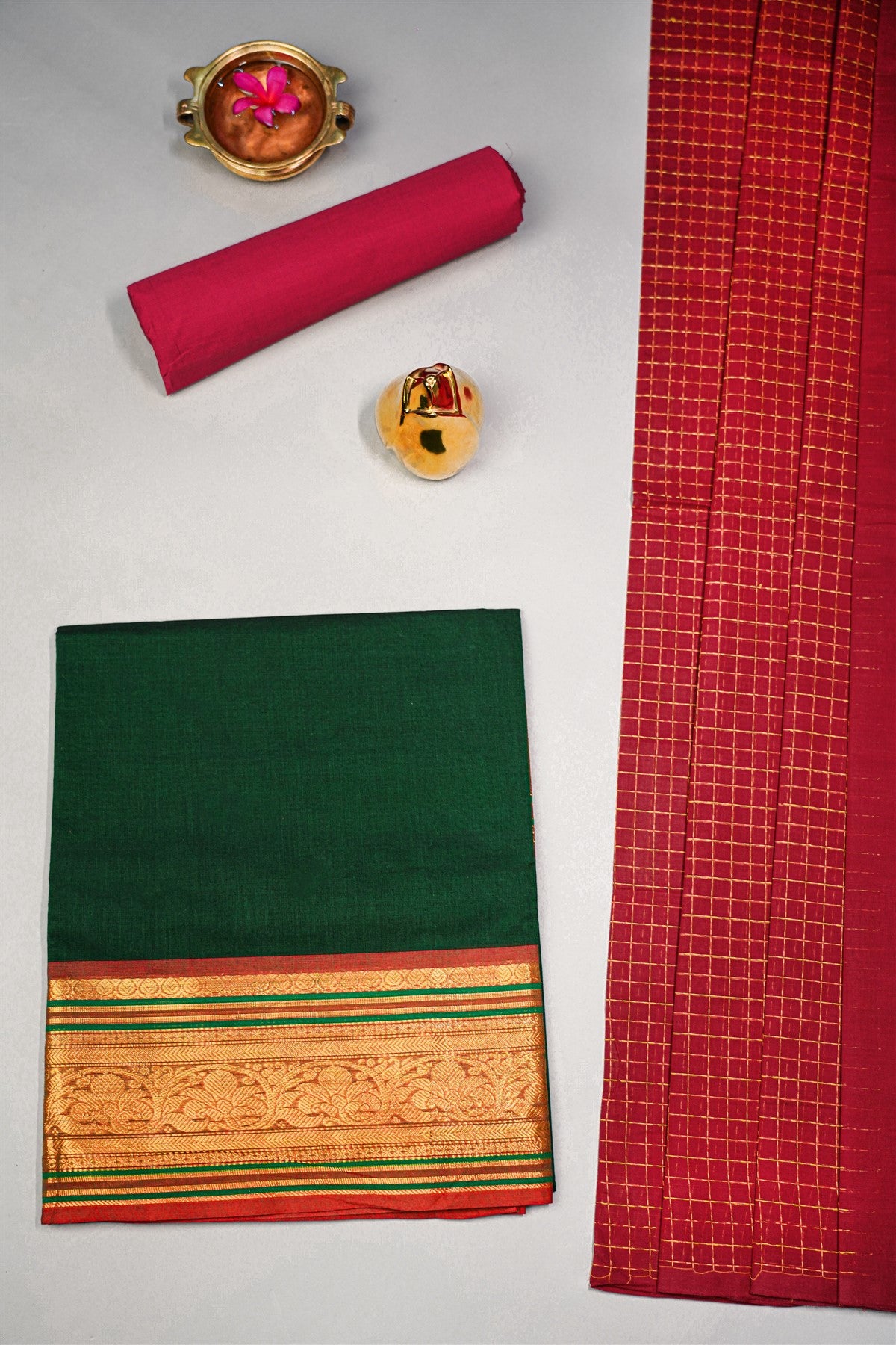 Cotton Green Zari Bordered Dress Material