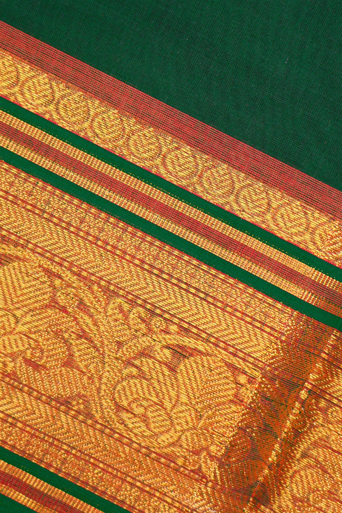 Cotton Green Zari Bordered Dress Material