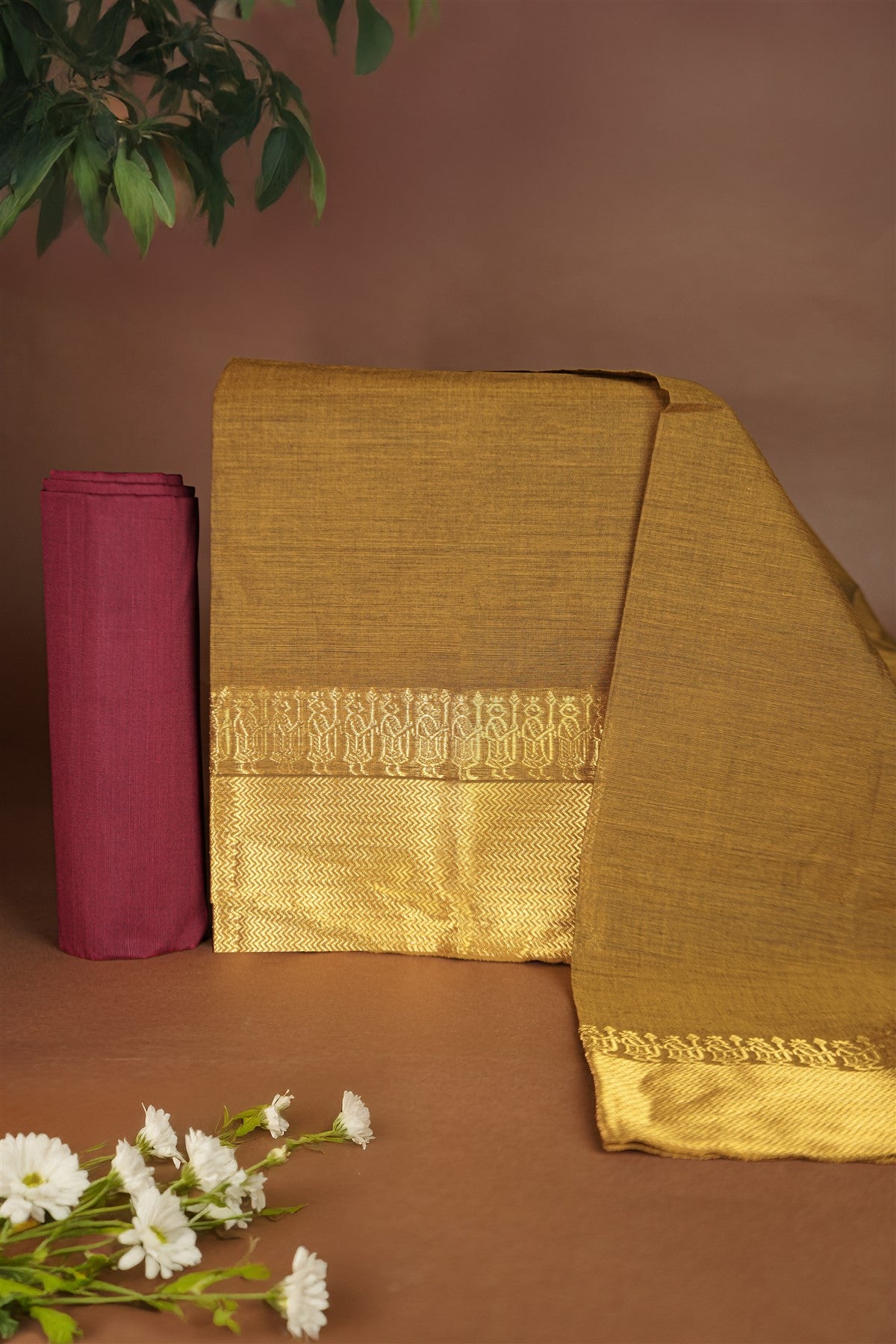 Cotton Mustard Solid Slub Dress Material