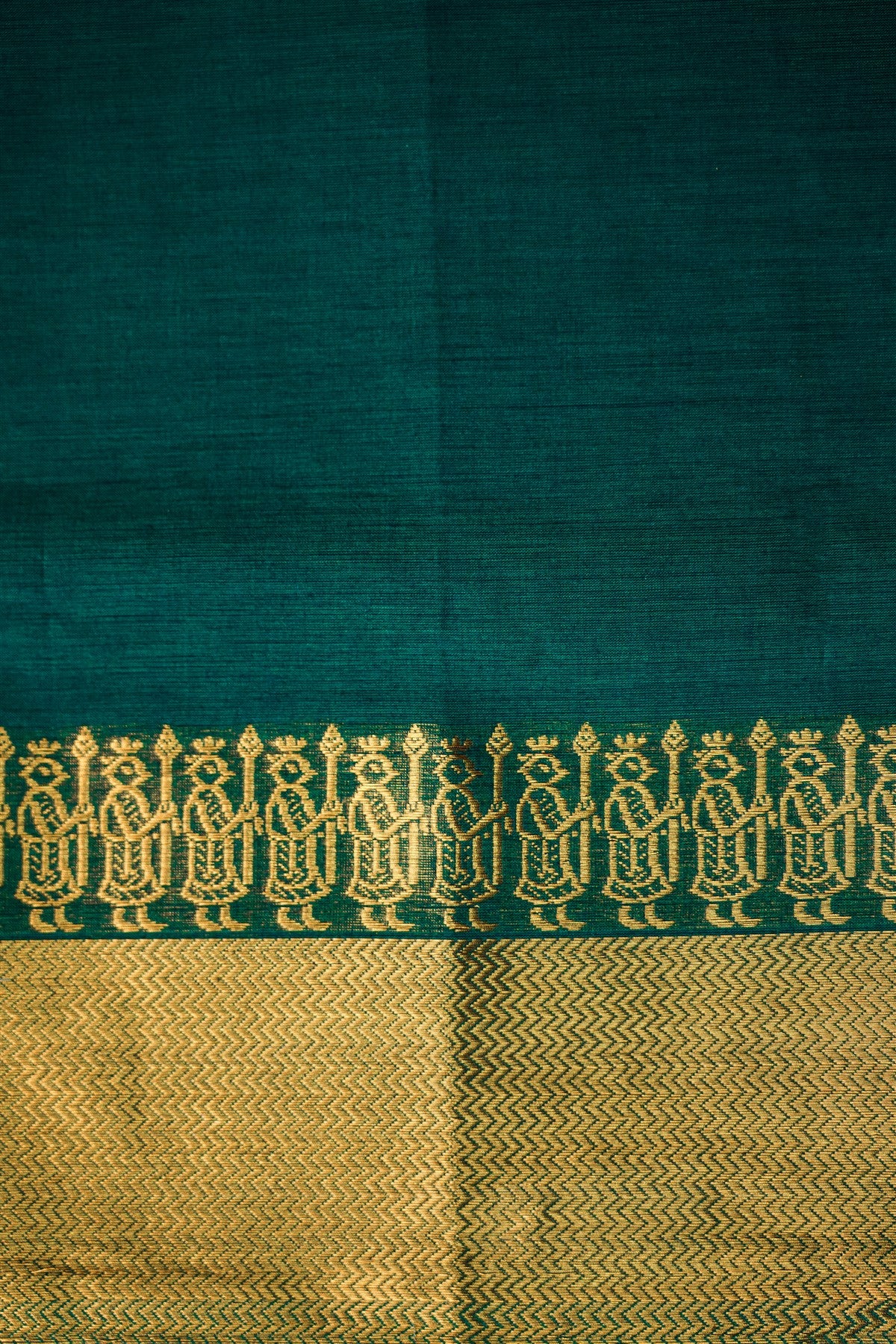 Cotton Teal Green Zari Border Dress Material
