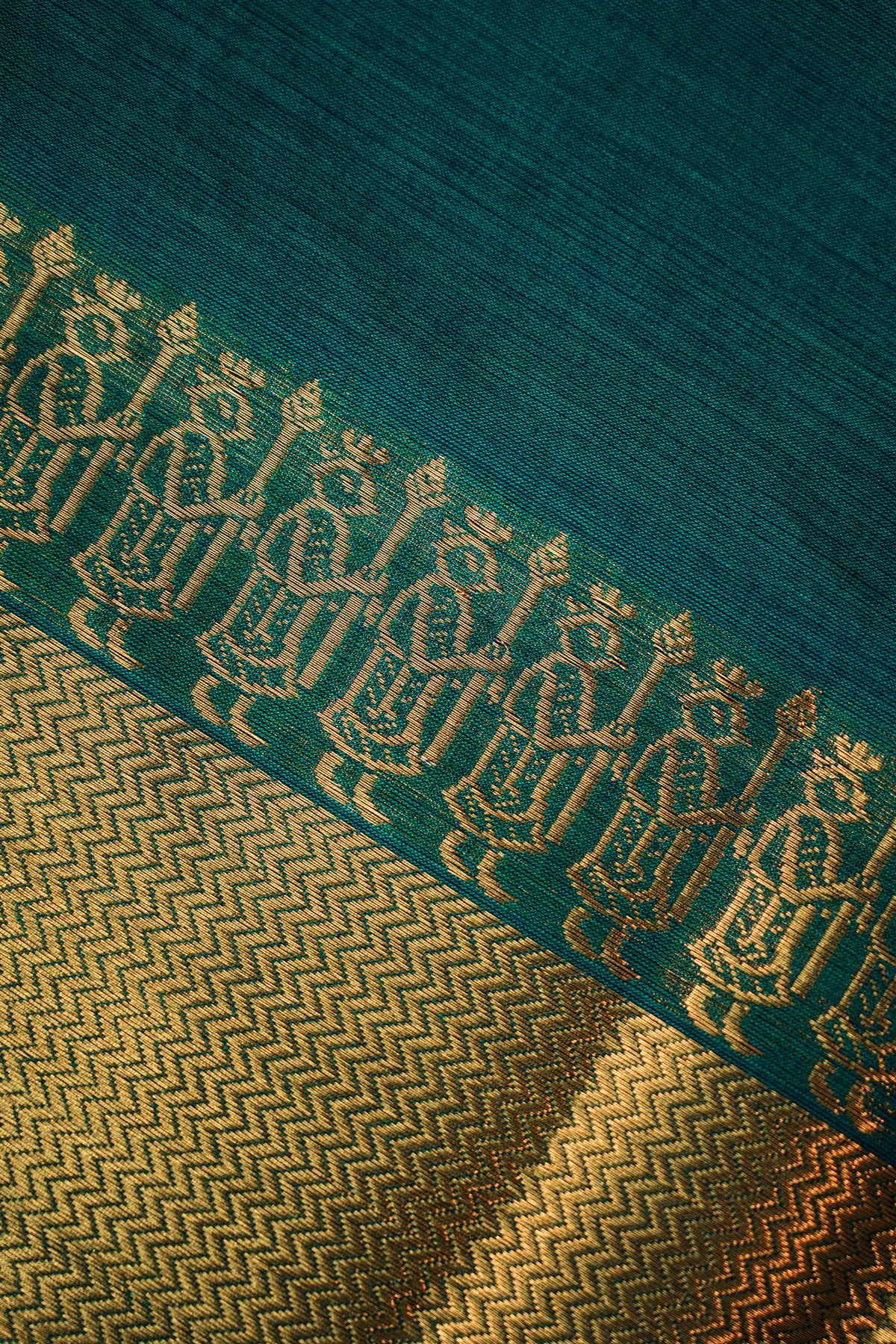 Cotton Teal Green Zari Border Dress Material