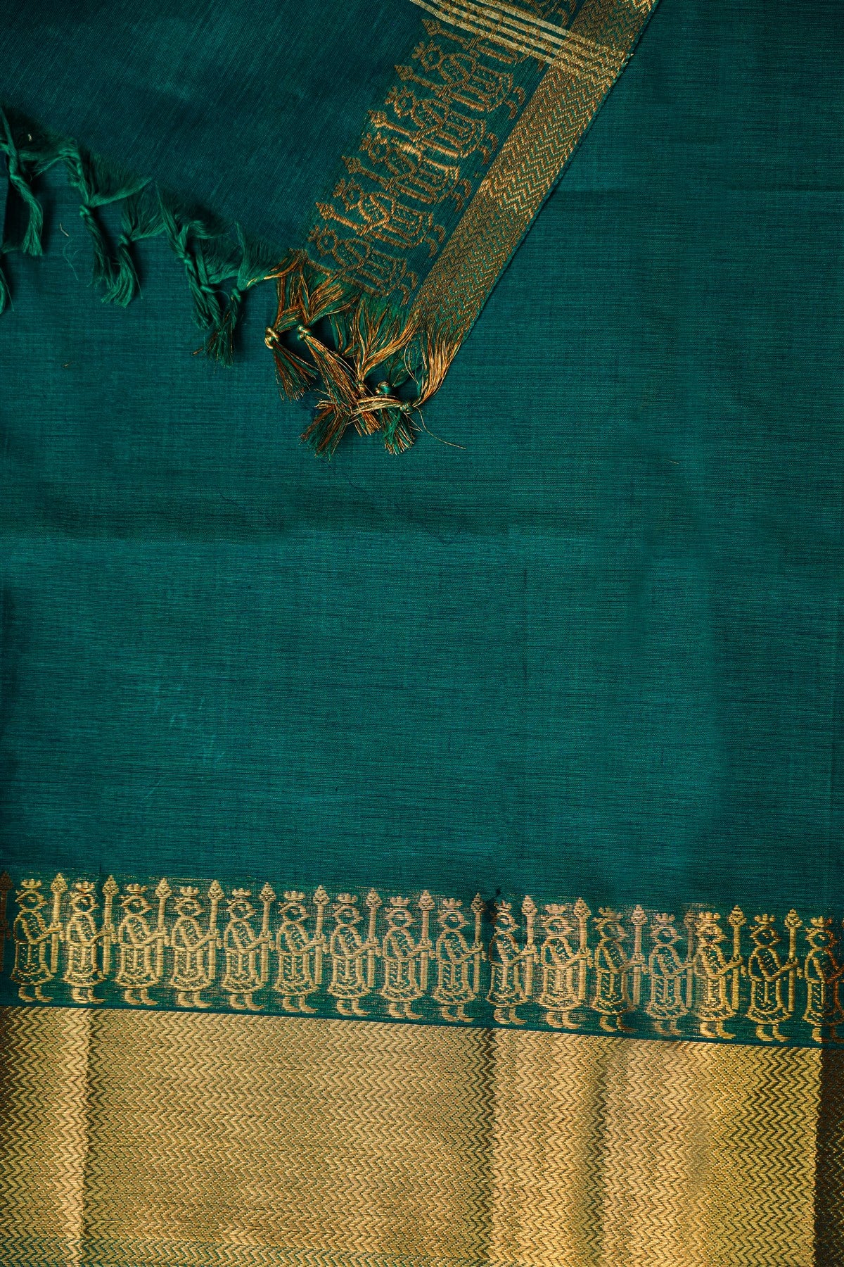 Cotton Teal Green Zari Border Dress Material