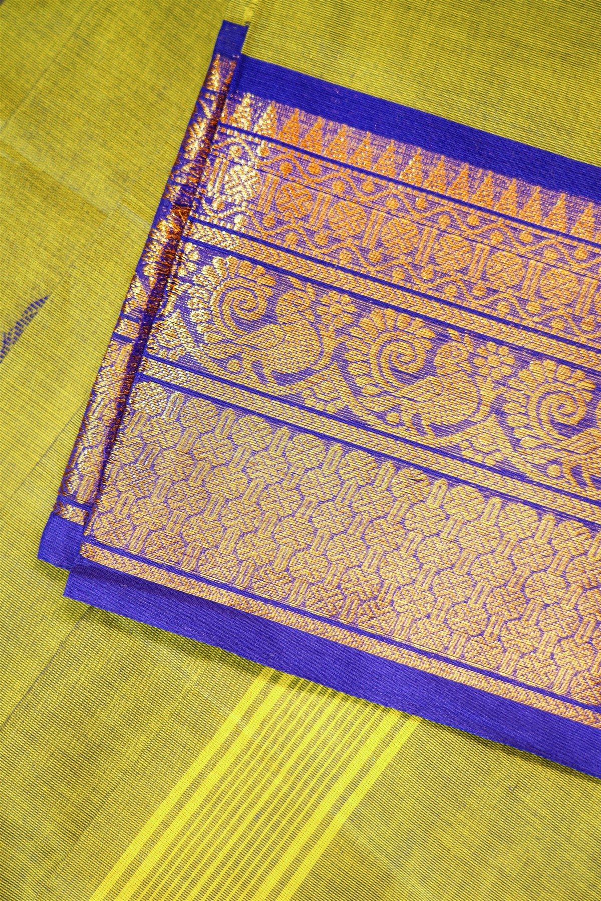 Cotton Green And Royal Blue Zari Border Dress Material