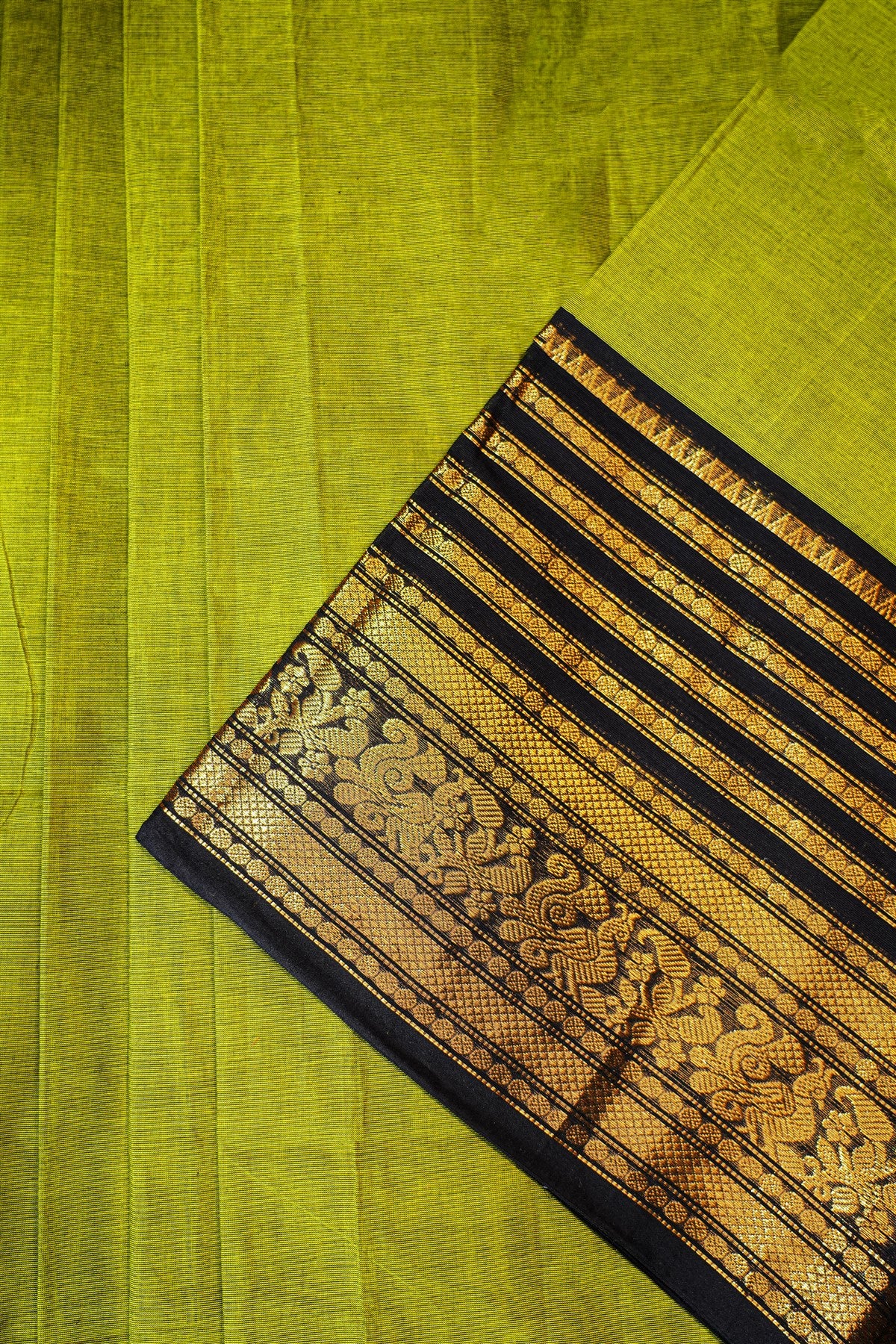 Cotton Lime Green Zari Woven Dress Material