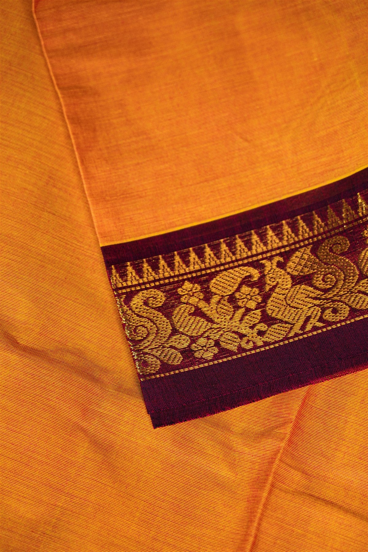 Cotton Orange  Zari Border Dress Material