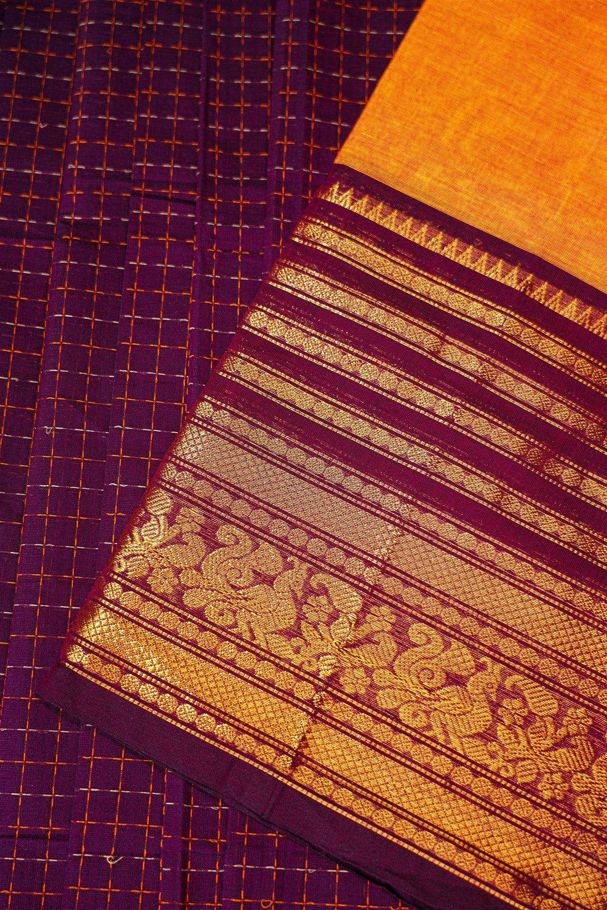 Cotton Orange  Zari Border Dress Material