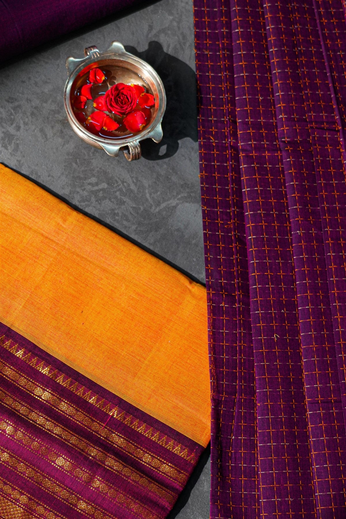 Cotton Orange  Zari Border Dress Material