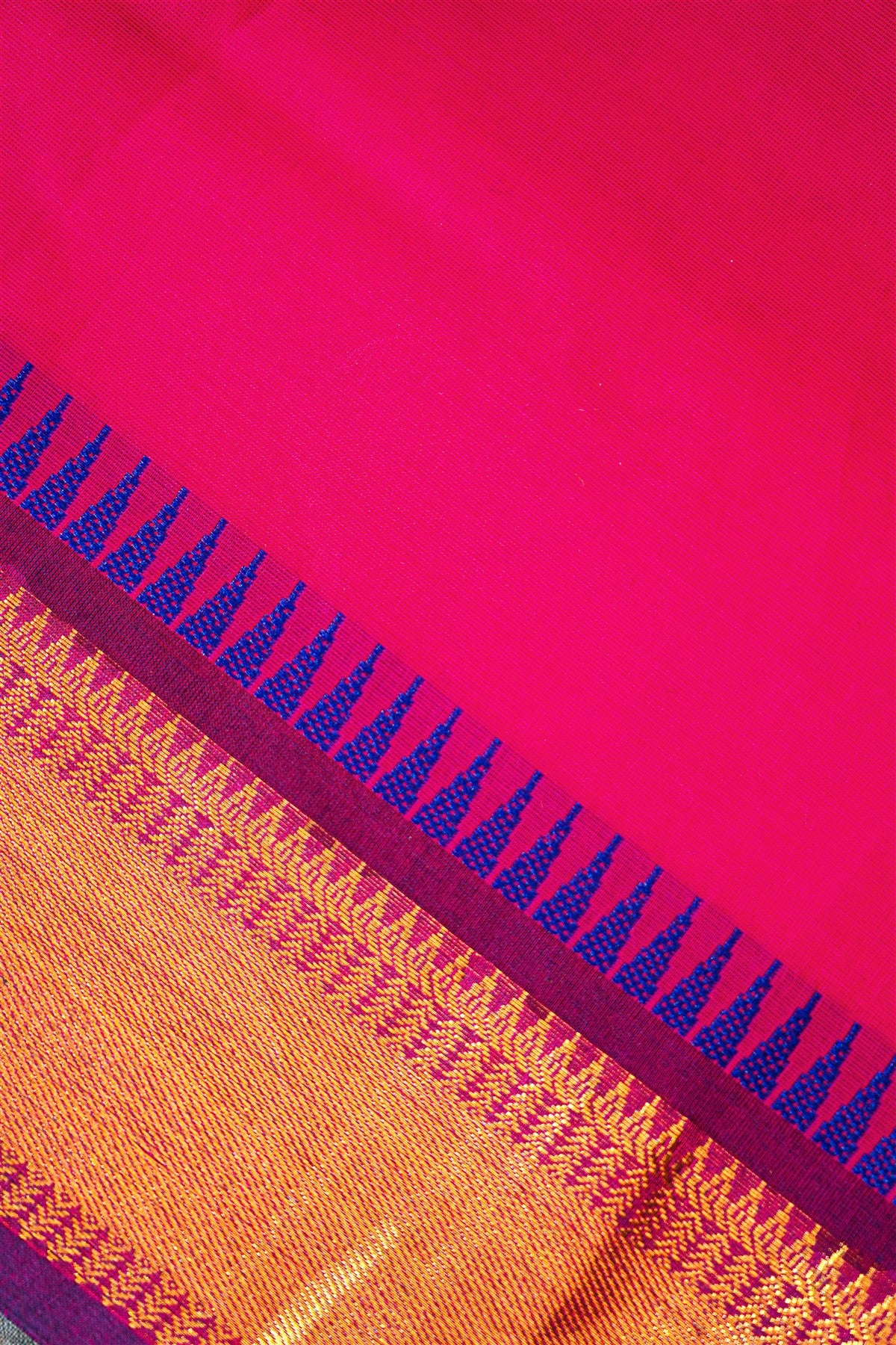 Cotton Drak Pink And Purple Zari Border Dress Material