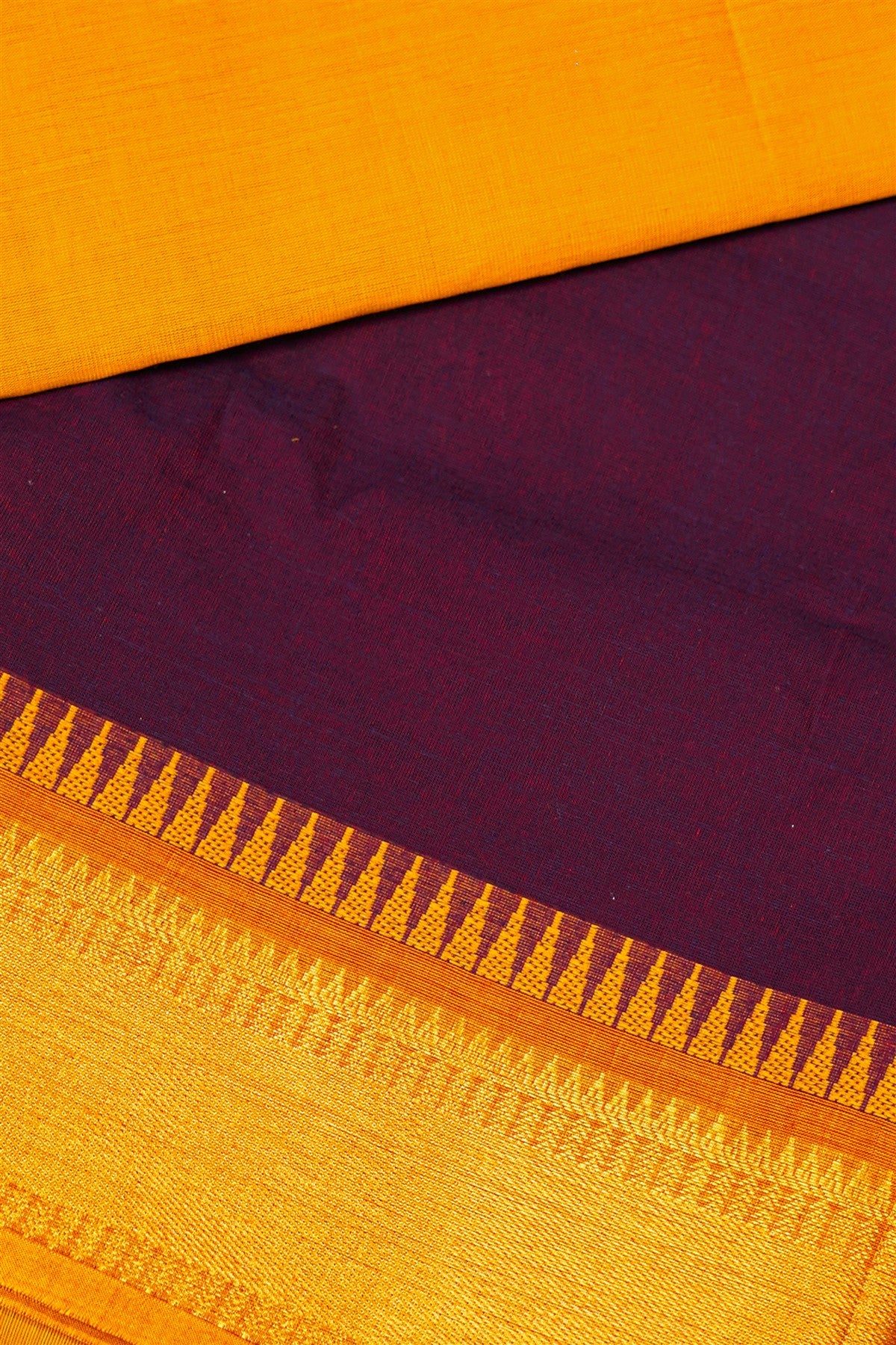 Cotton Wine  And Yellow Solid Zari Border Dress Material