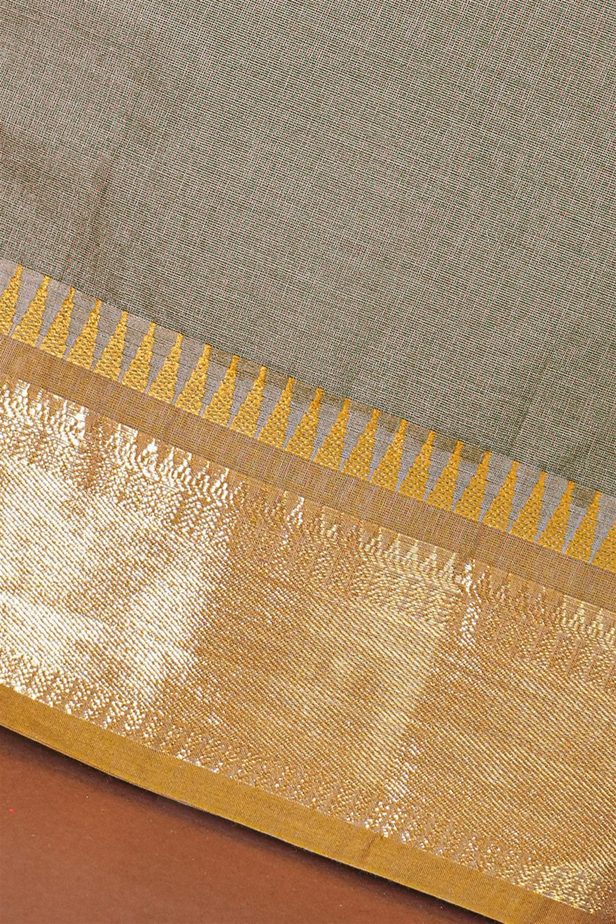 Cotton Moss Green Zari Border Dress Material