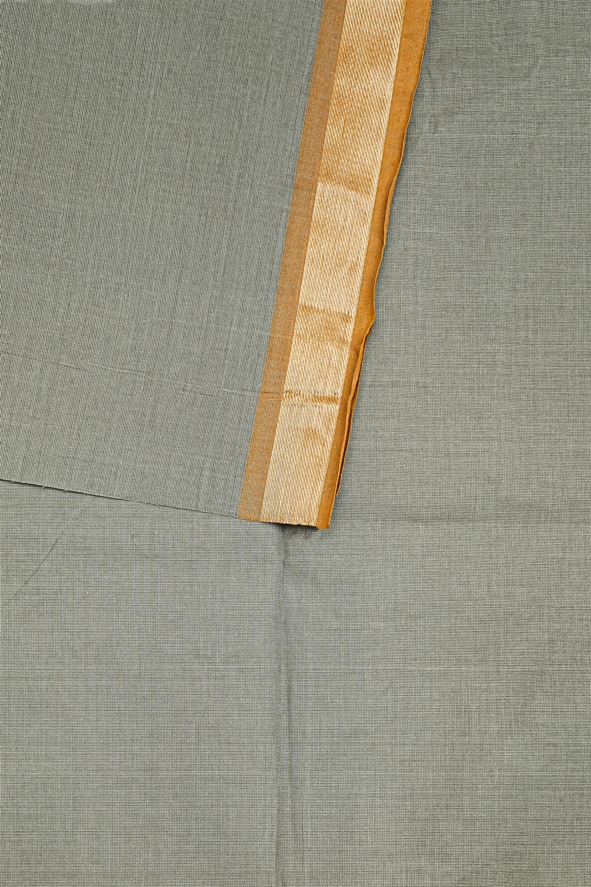 Cotton Moss Green Zari Border Dress Material