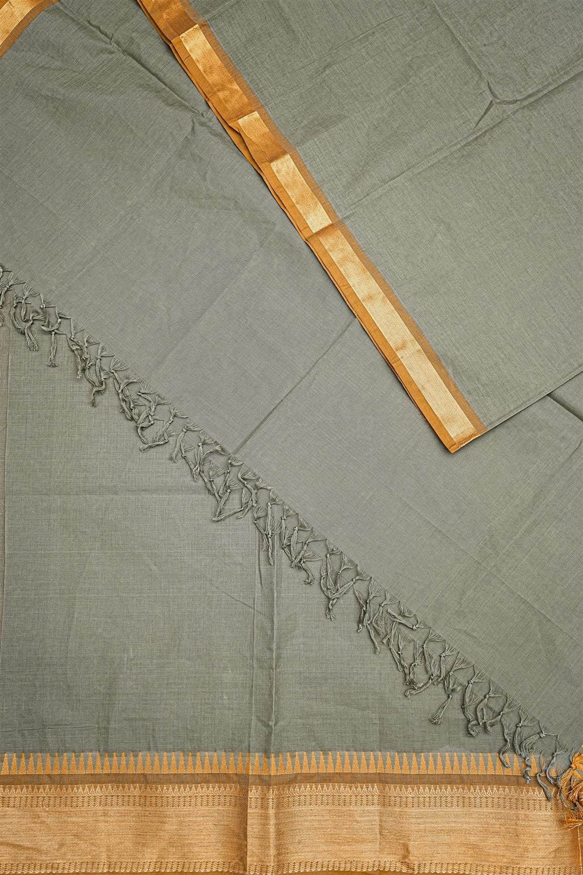 Cotton Moss Green Zari Border Dress Material