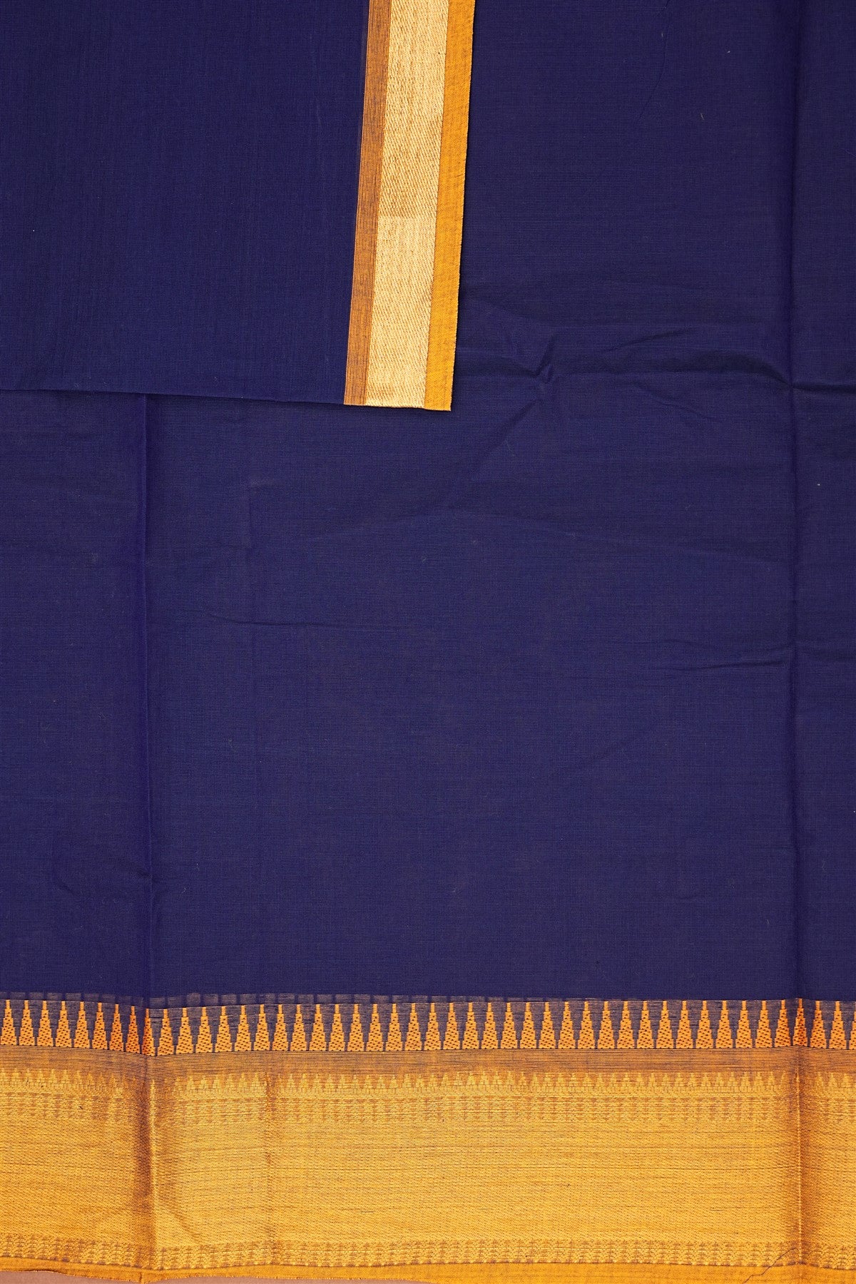 Cotton Navy Blue Zari Border Dress Material