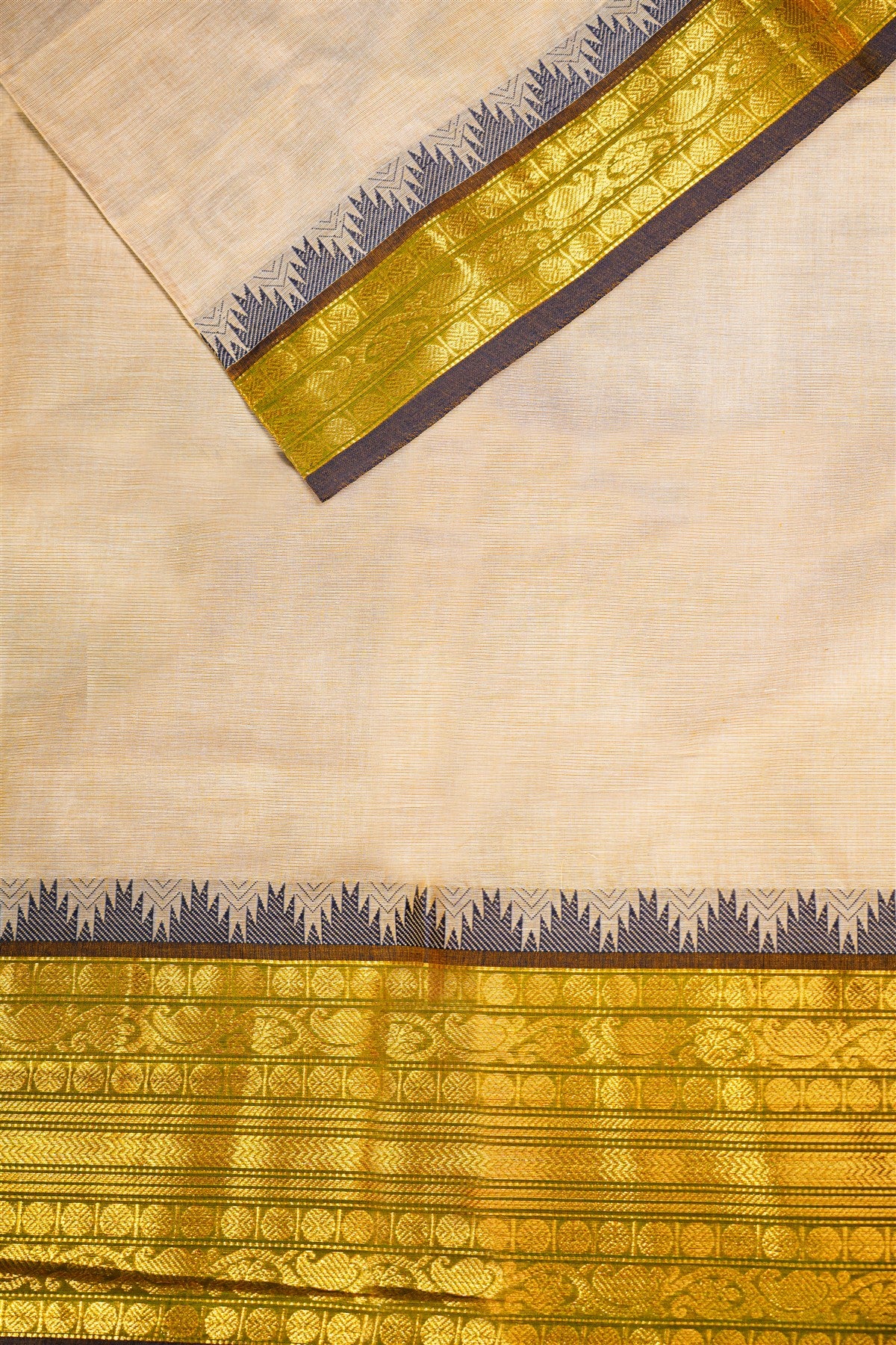 Cotton Beige Temple Border Dress Material