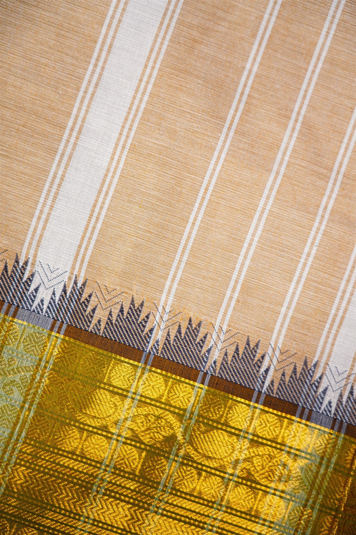 Cotton Beige Temple Border Dress Material
