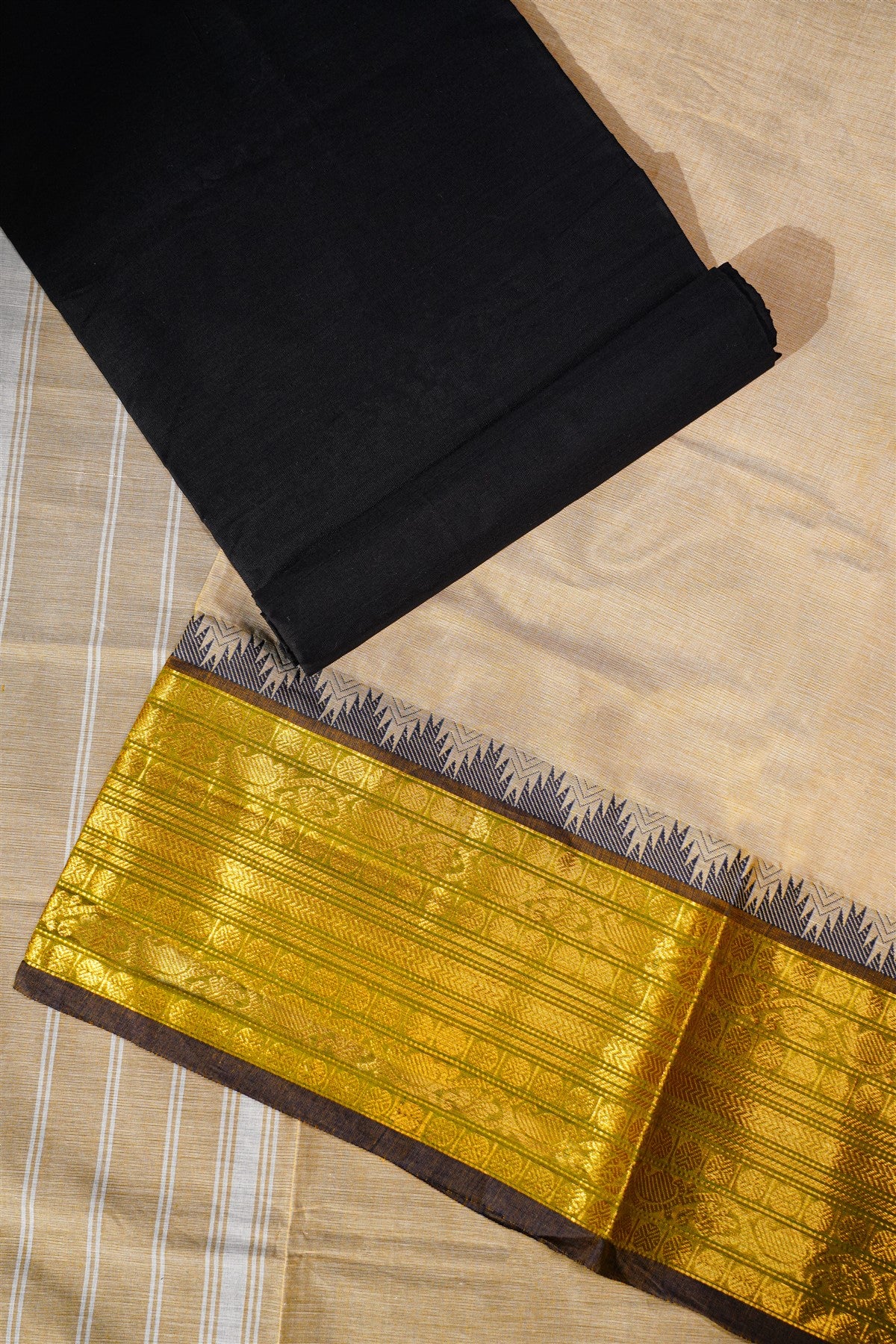 Cotton Beige Temple Border Dress Material