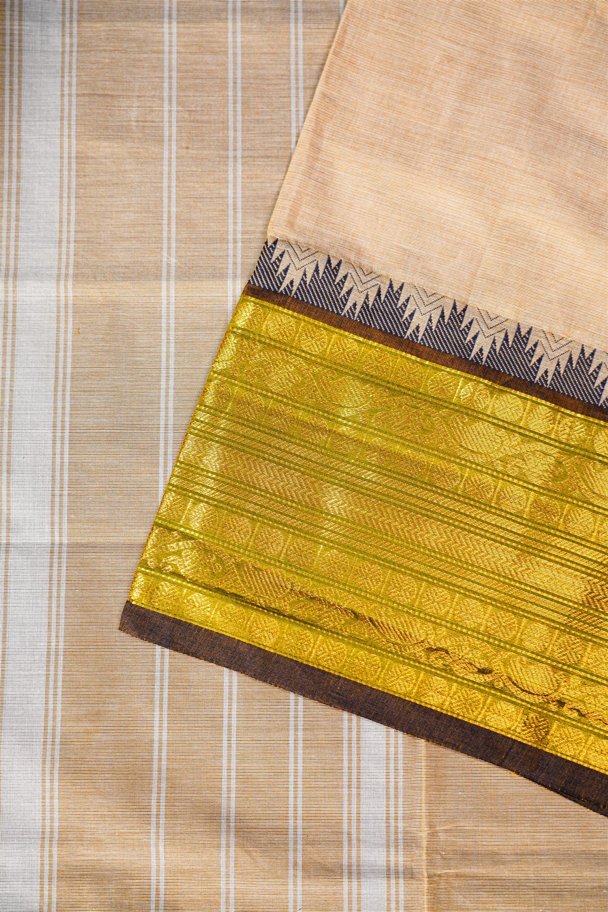 Cotton Beige Temple Border Dress Material