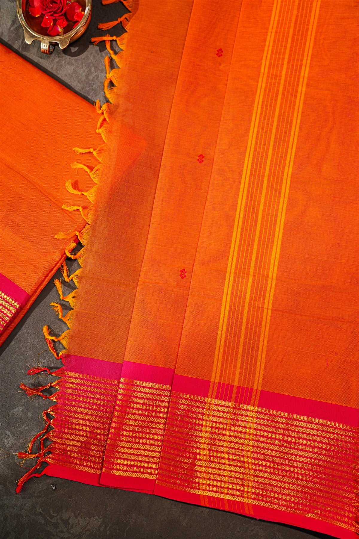 Cotton Orange Zari Work Dress Material